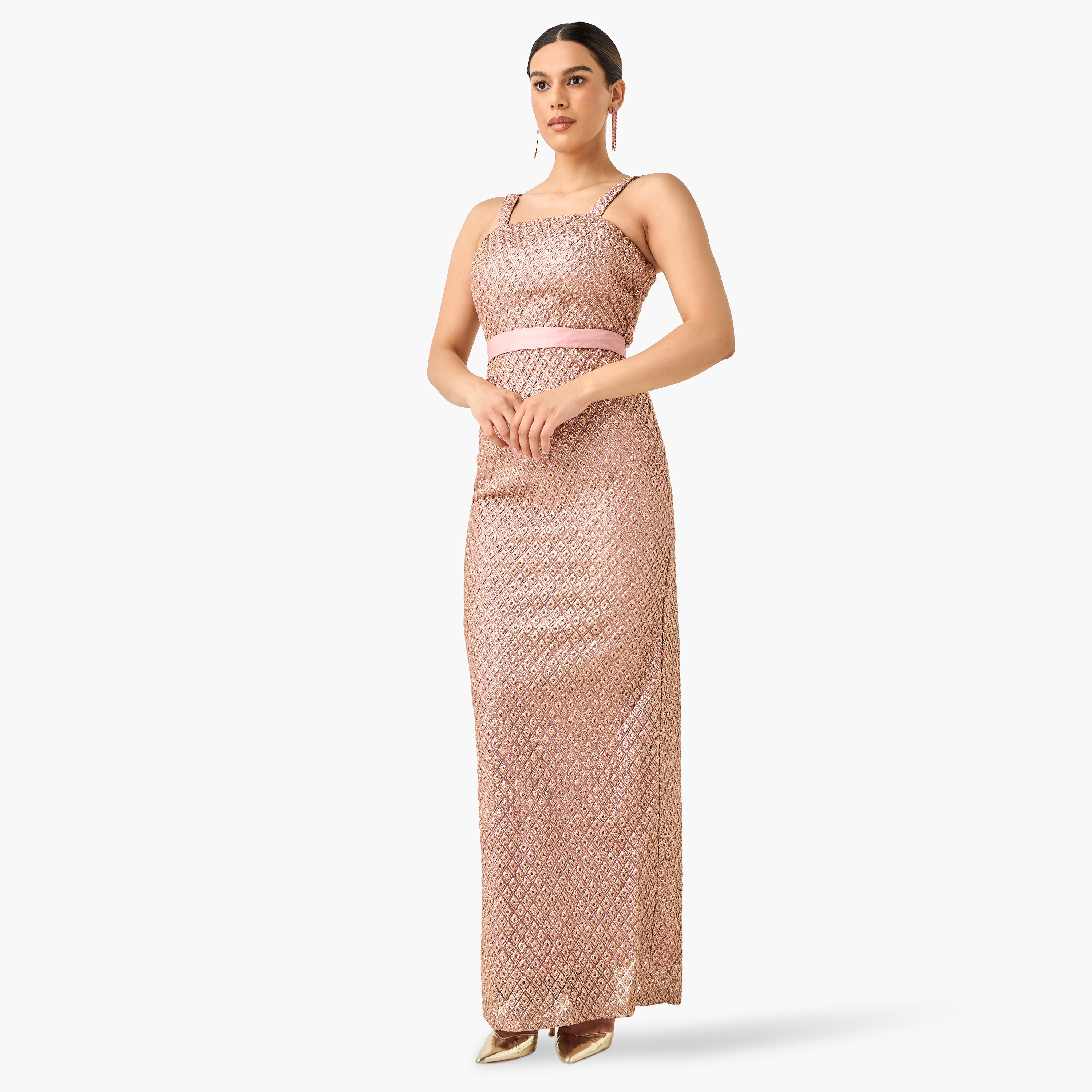 فستان بارز الملمس دون أكمام مع رداء من جولدن آبل-women-clothing-dresses-image-13