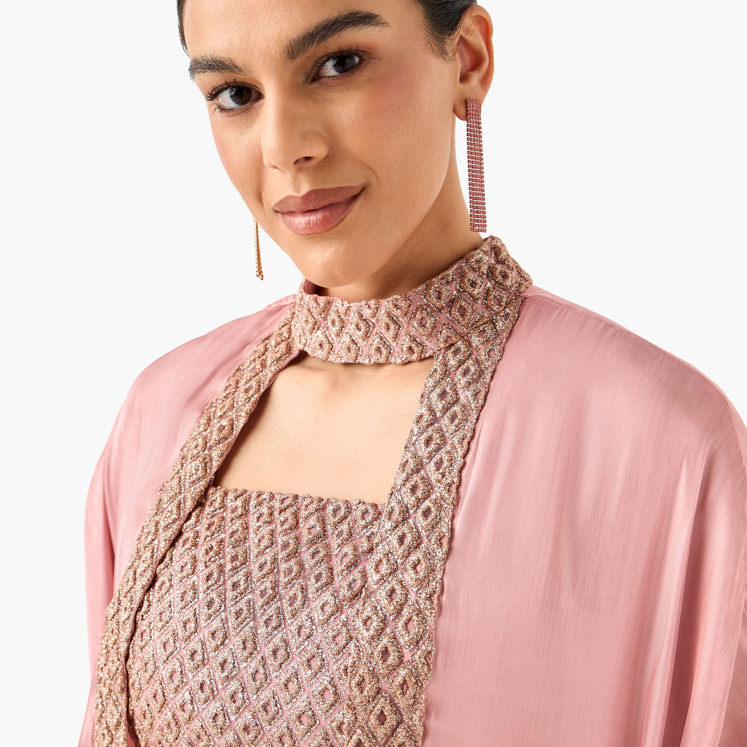 فستان بارز الملمس دون أكمام مع رداء من جولدن آبل-women-clothing-dresses-image-16