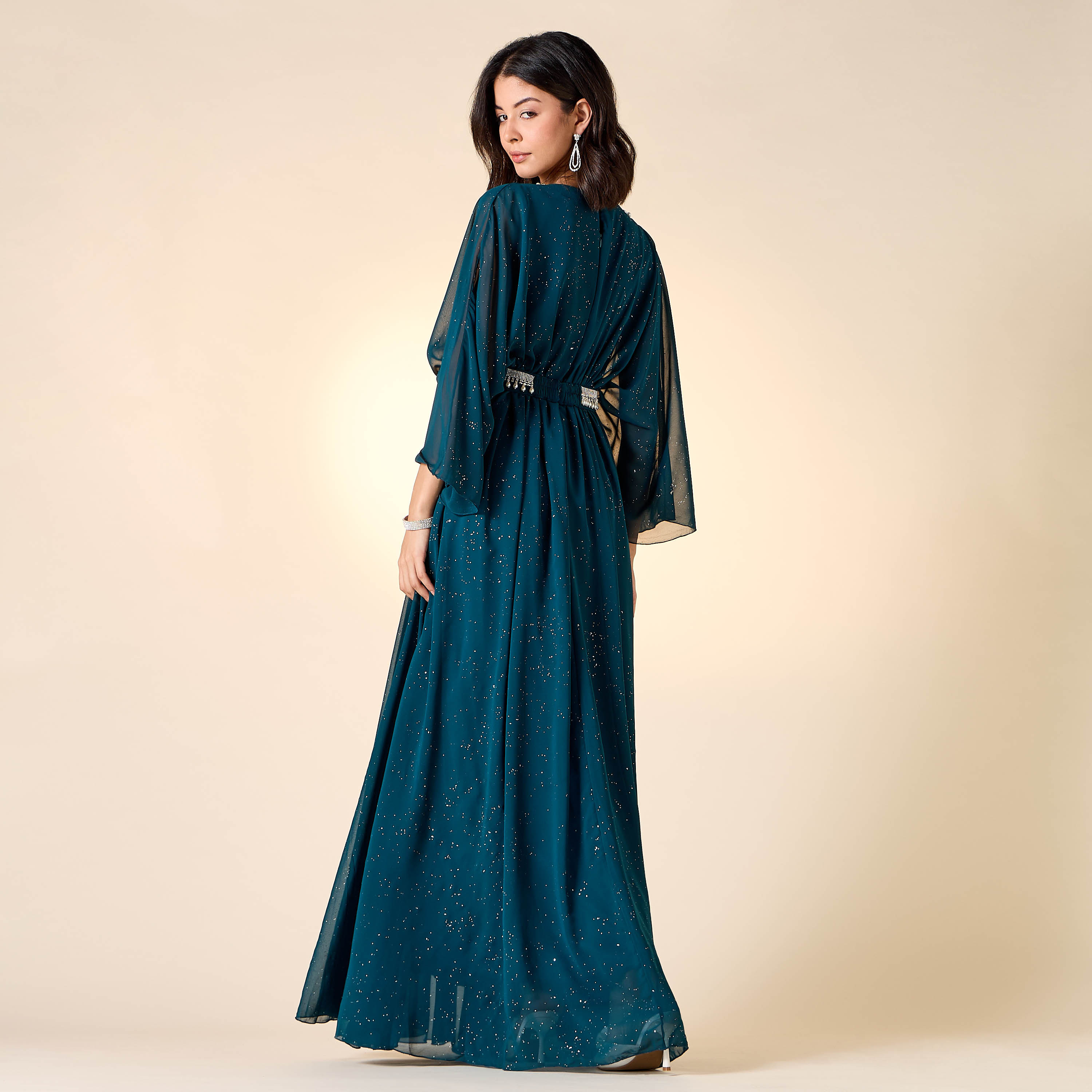Golden Apple Embellished V-neck Dress with Belt-women-clothing-dresses-image-3
