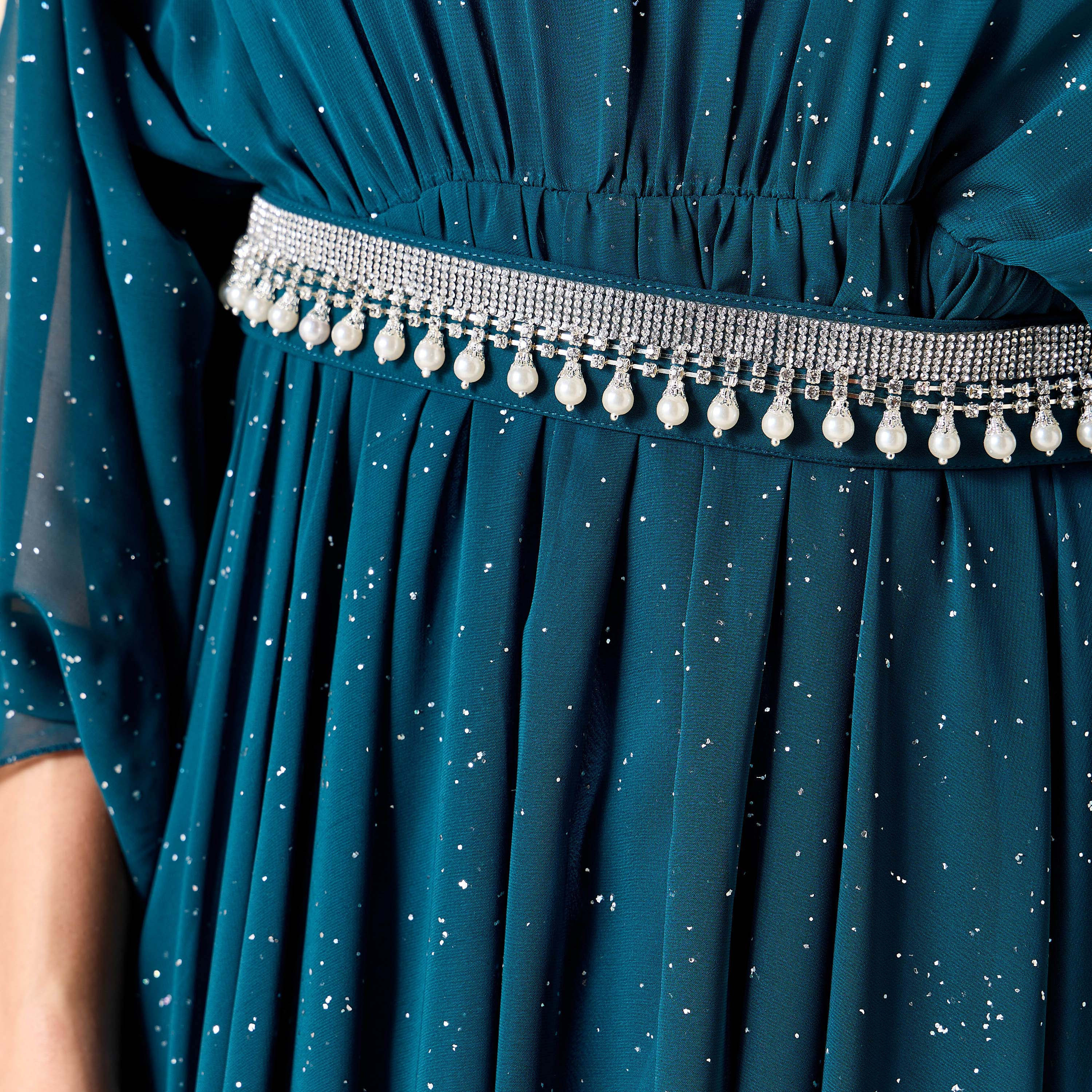 فستان مزيّن بياقة حرف V وحزام من جولدن آبل-women-clothing-dresses-image-6