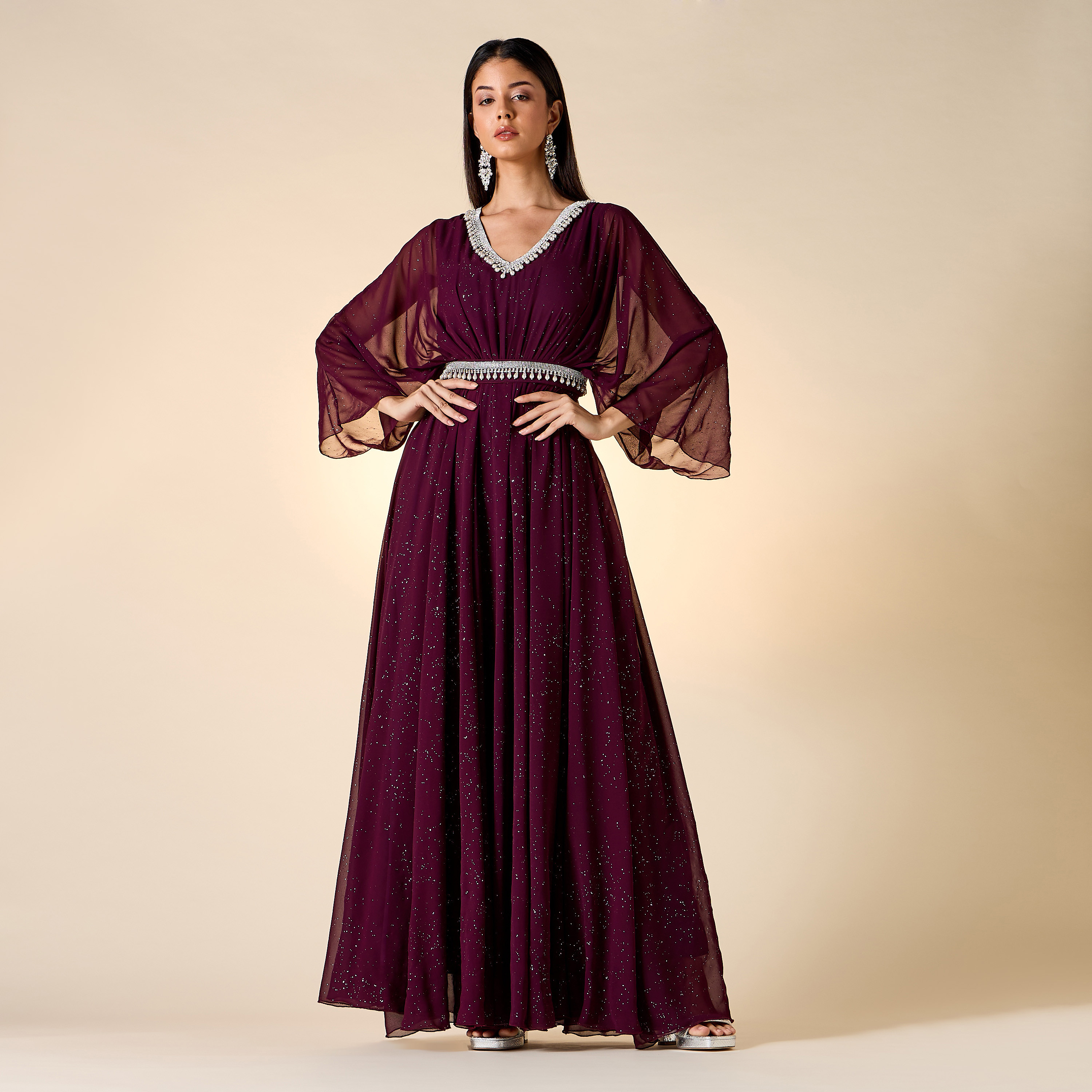 فستان مزيّن بياقة حرف V وحزام من جولدن آبل-women-clothing-dresses-image-7