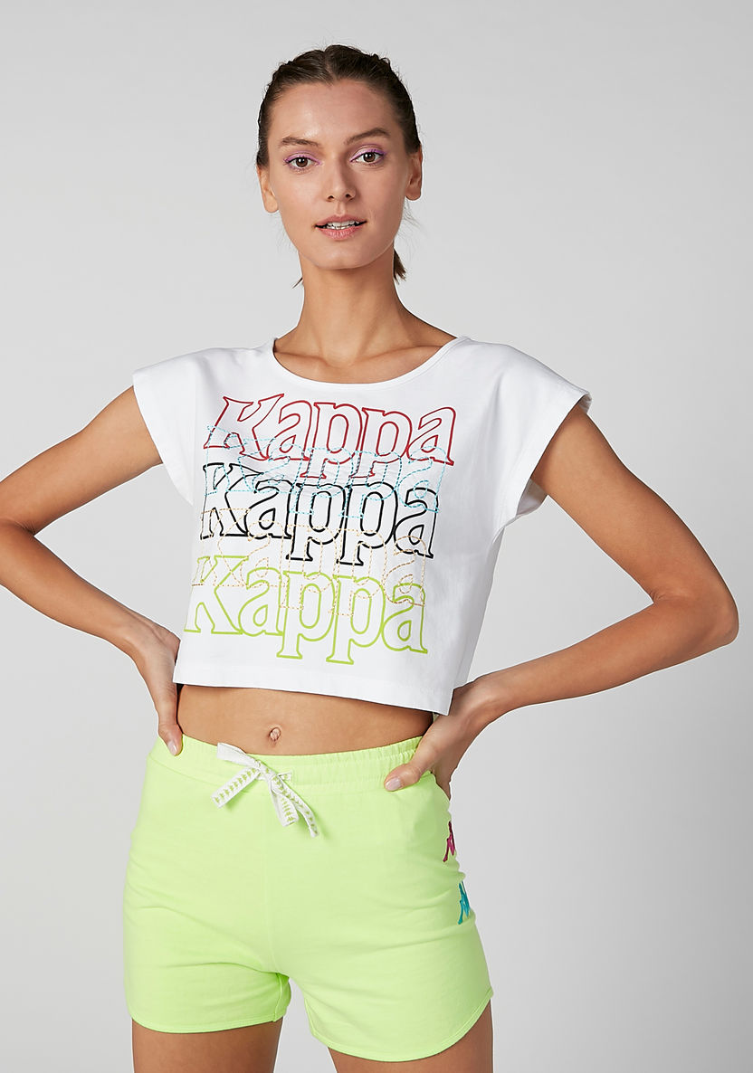 Kappa Printed Crop Top with Round Neck and Extended Sleeves-T Shirts and Vests-image-0