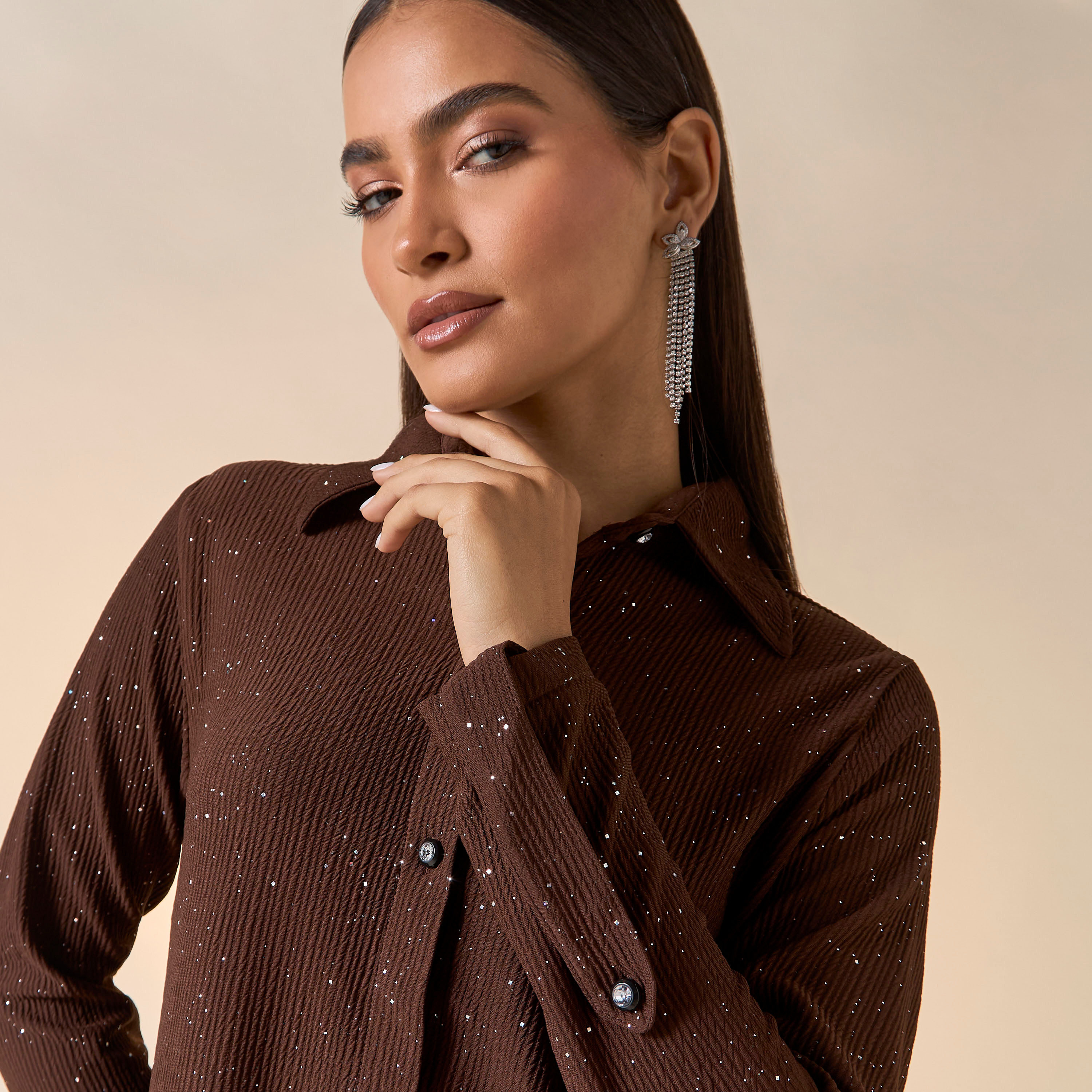Golden Apple Textured Long Sleeve Shirt and Pants Set-women-clothing-coordsets-image-5