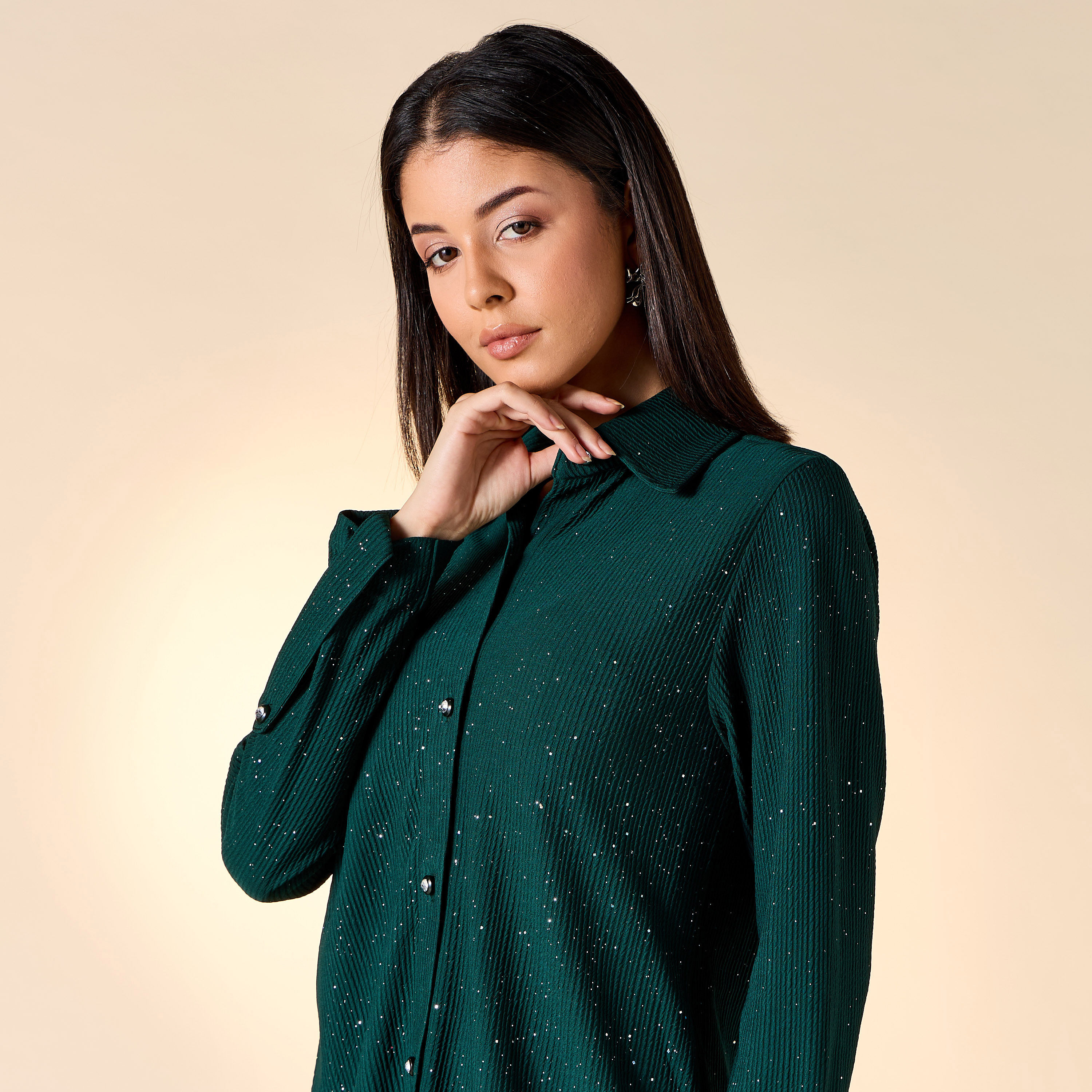 Golden Apple Textured Long Sleeve Shirt and Pants Set-women-clothing-coordsets-image-11