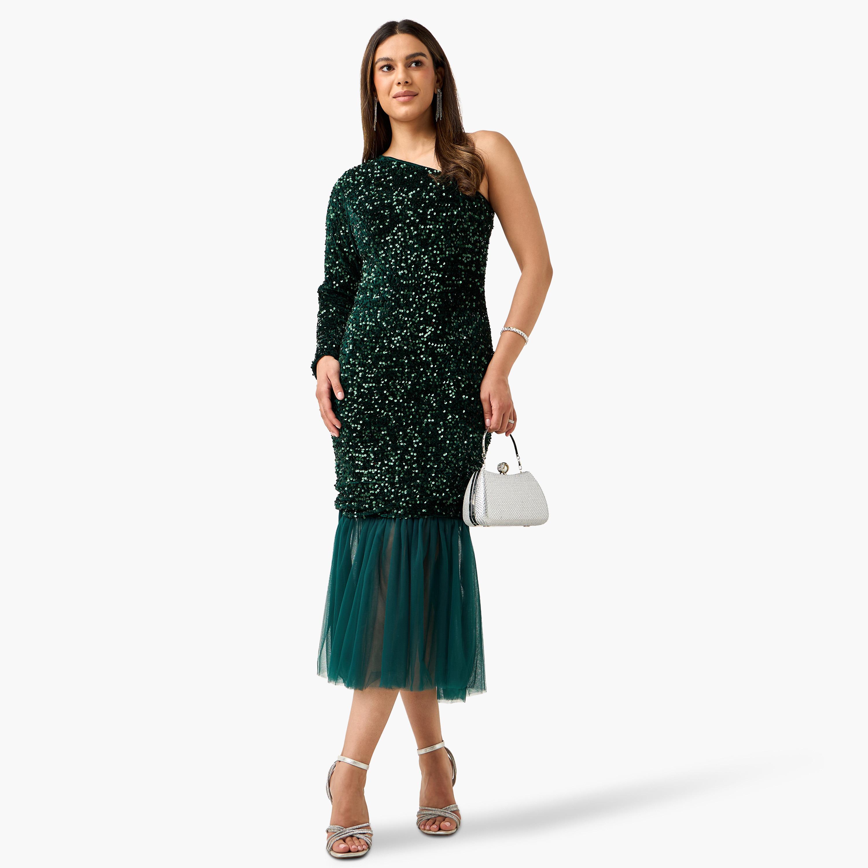 فستان مزين بالترتر بكتف واحد وتفاصيل تول من جولدن أبل-women-clothing-dresses-image-6