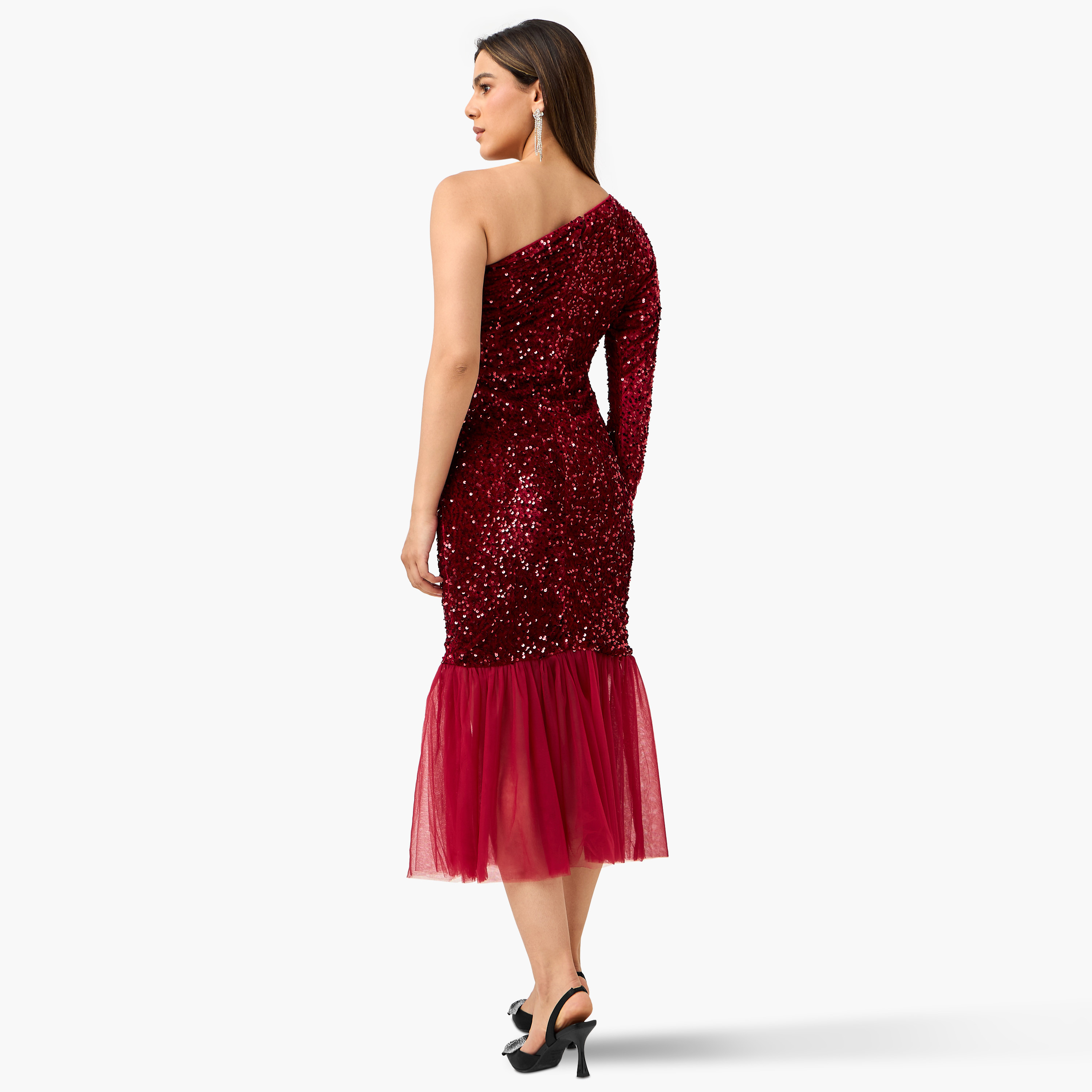 فستان مزين بالترتر بكتف واحد وتفاصيل تول من جولدن أبل-women-clothing-dresses-image-13