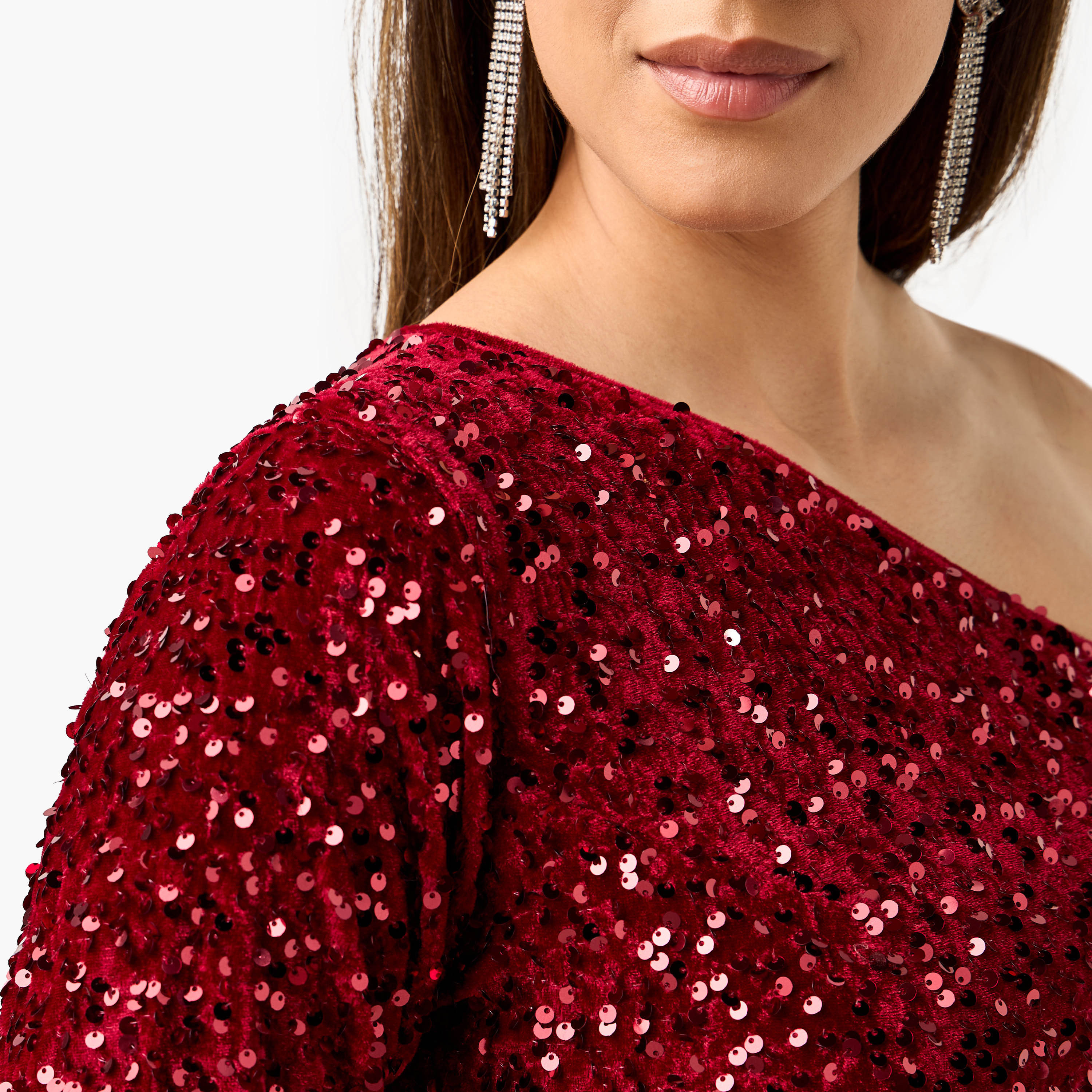 فستان مزين بالترتر بكتف واحد وتفاصيل تول من جولدن أبل-women-clothing-dresses-image-14