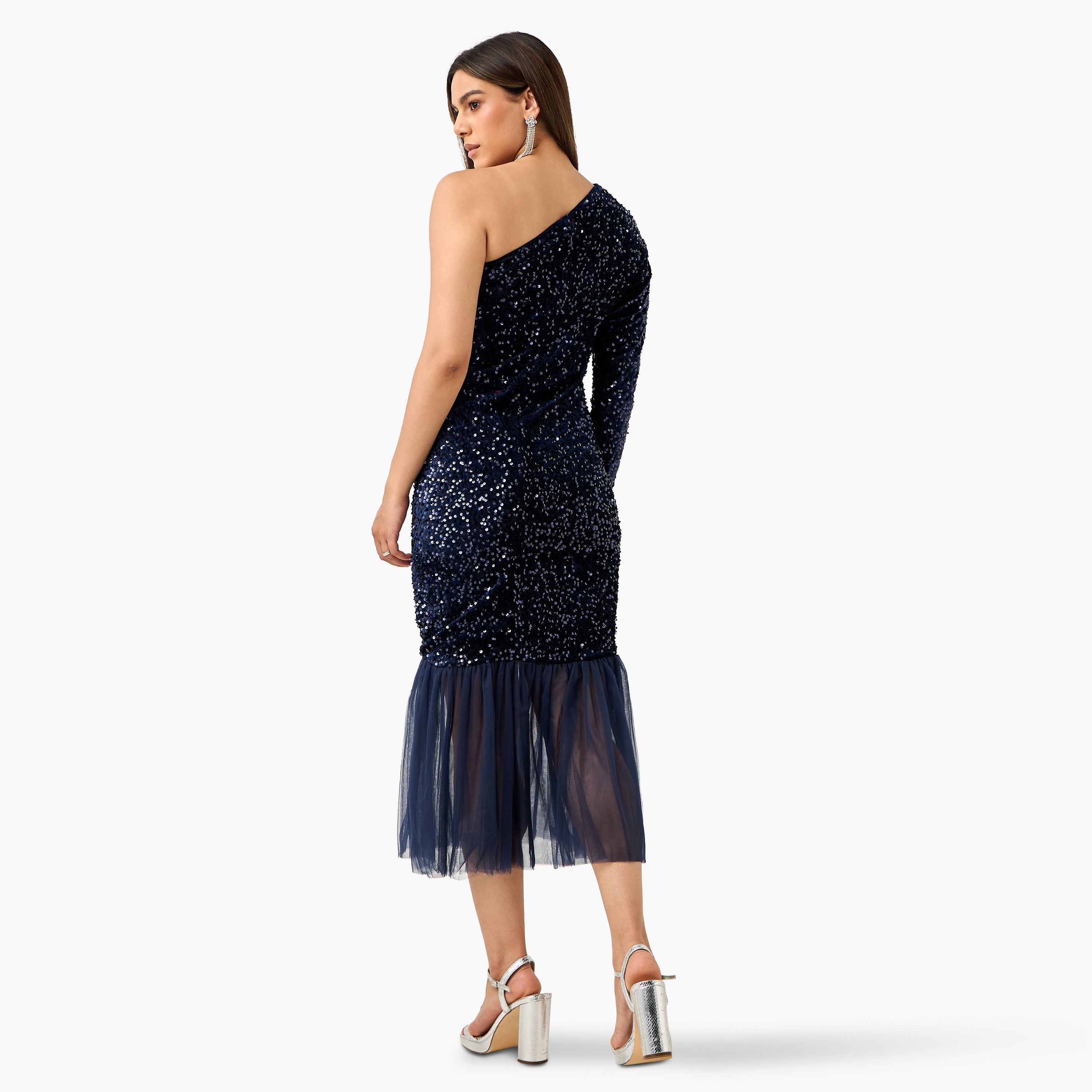 فستان مزين بالترتر بكتف واحد وتفاصيل تول من جولدن أبل-women-clothing-dresses-image-3