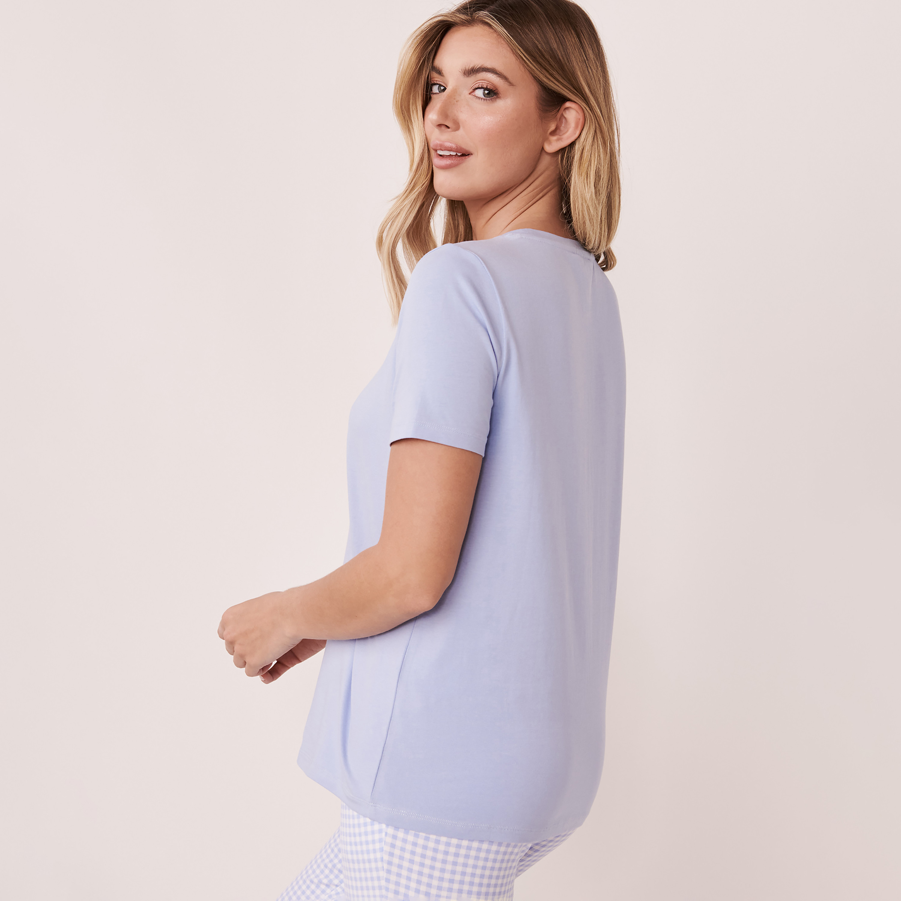 تي شيرت من لا في إن روز نسائي أزرق مطبوع بياقة مستديرة وأكمام قصيرة-women-clothing-nightwear-pyjamas-tops-image-2