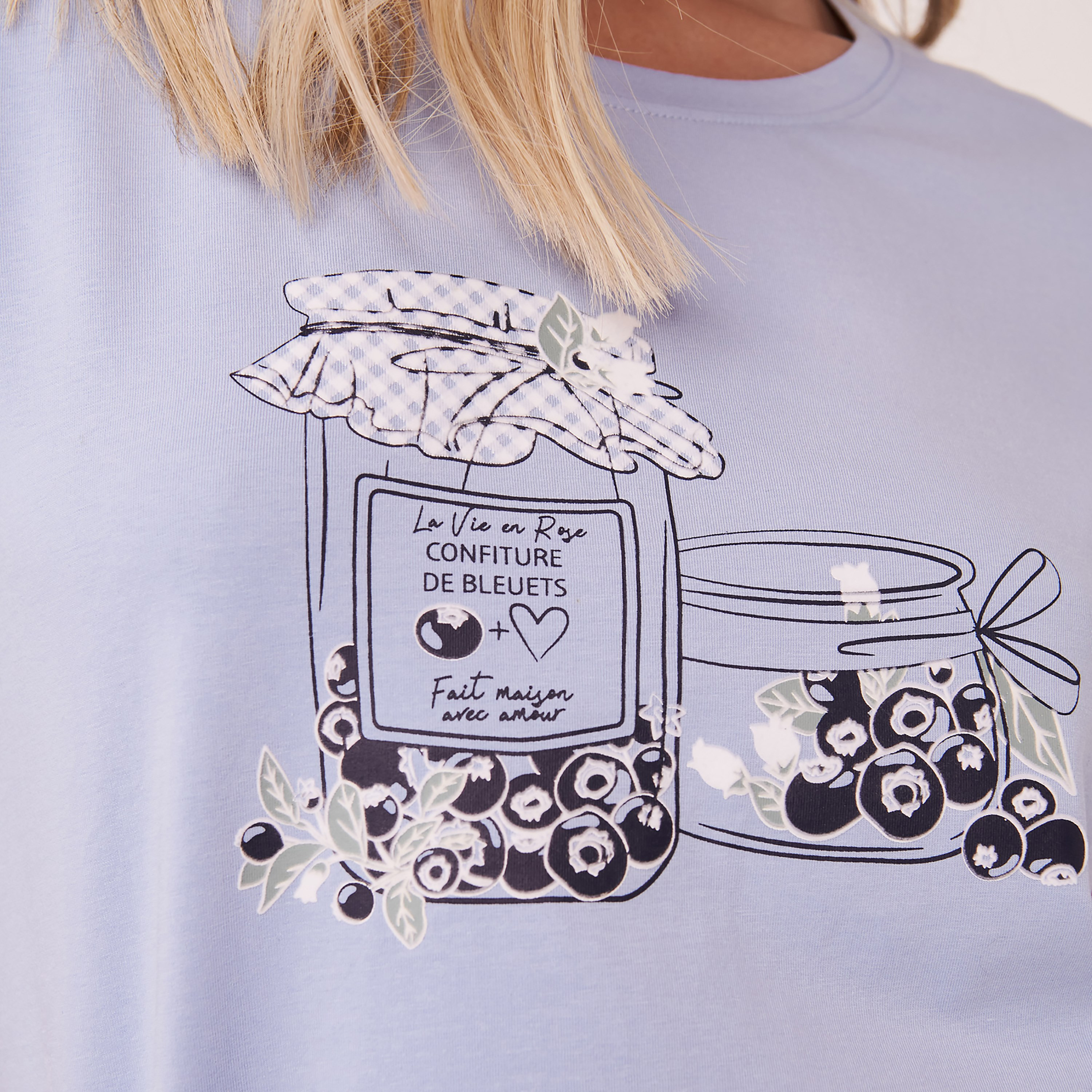 تي شيرت من لا في إن روز نسائي أزرق مطبوع بياقة مستديرة وأكمام قصيرة-women-clothing-nightwear-pyjamas-tops-image-4