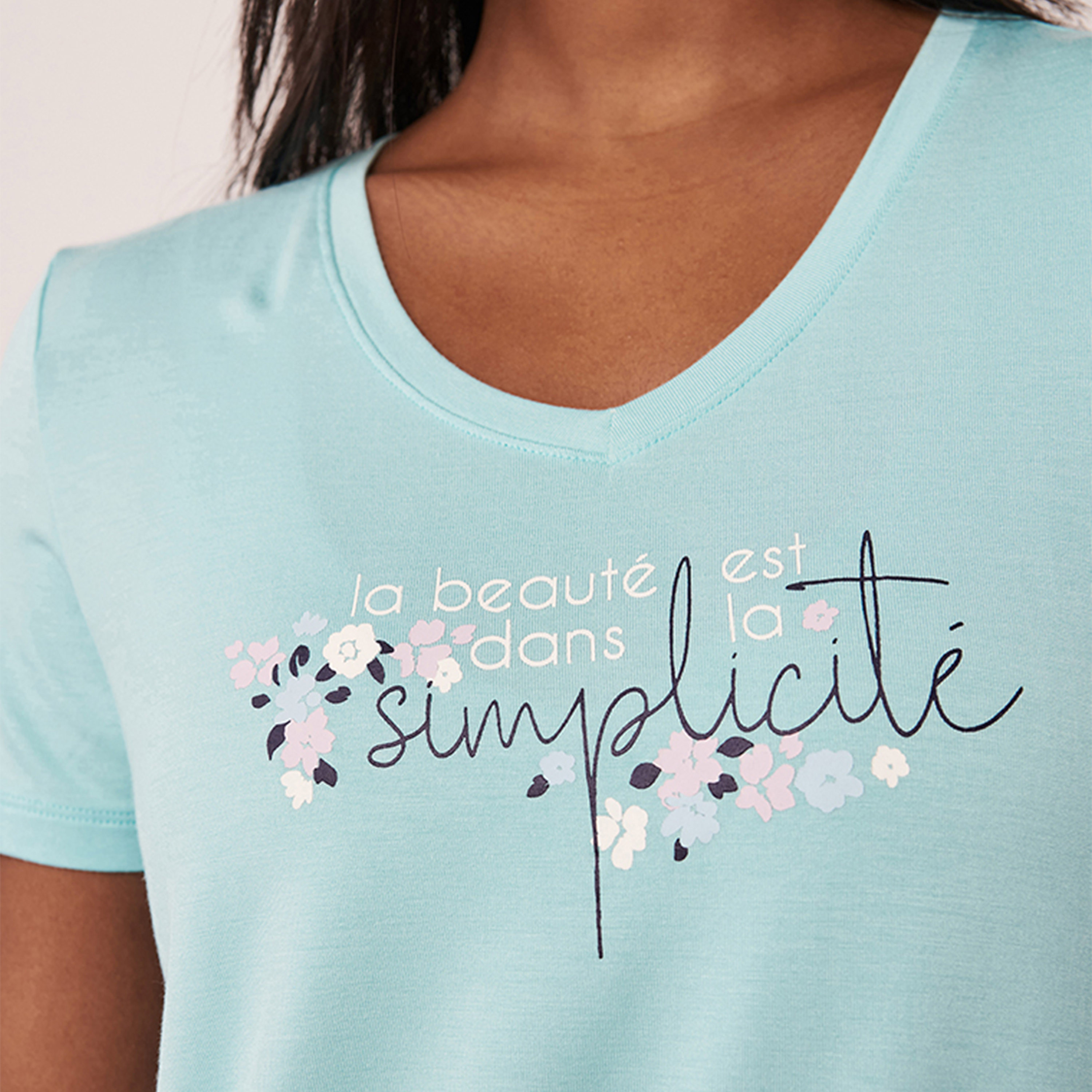 La Vie En Rose Women's Floral V-neck Short Sleeves T-shirt-women-clothing-nightwear-pyjamas-tops-image-5