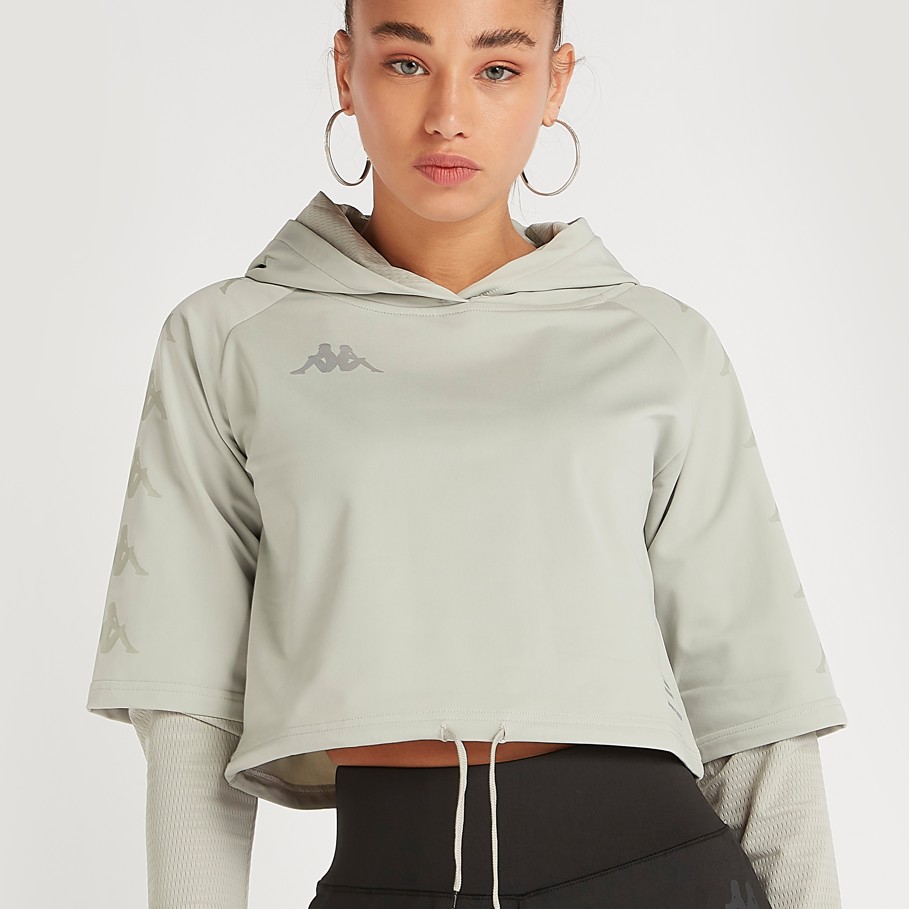 Buy Kappa Printed Cropped Sweatshirt with Hood and Long Slevees Splash UAE