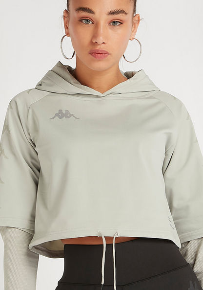 Kappa Printed Cropped Sweatshirt with Hood and Long Slevees