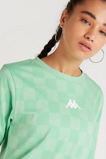 Sustainable Kappa Checked Crew Neck T-shirt with Short Sleeves