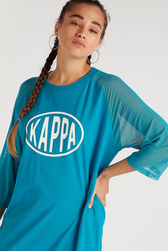 Sustainable Kappa Print T-shirt with Round Neck and 3/4 Sleeves