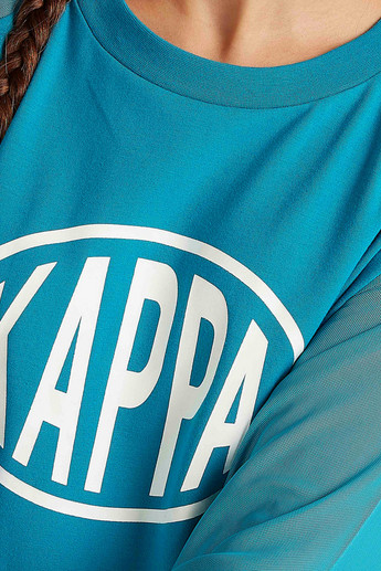 Sustainable Kappa Print T-shirt with Round Neck and 3/4 Sleeves