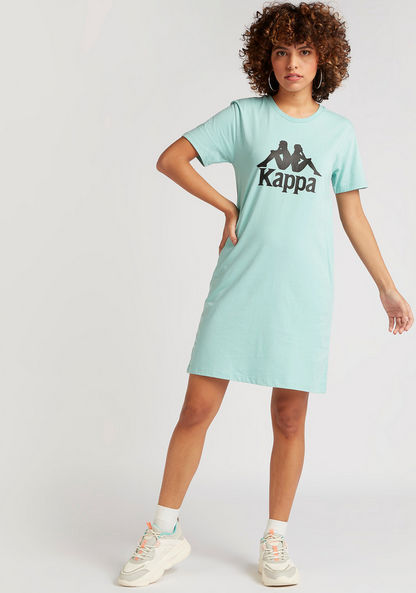 Kappa Print Crew Neck T-shirt Dress with Short Sleeves