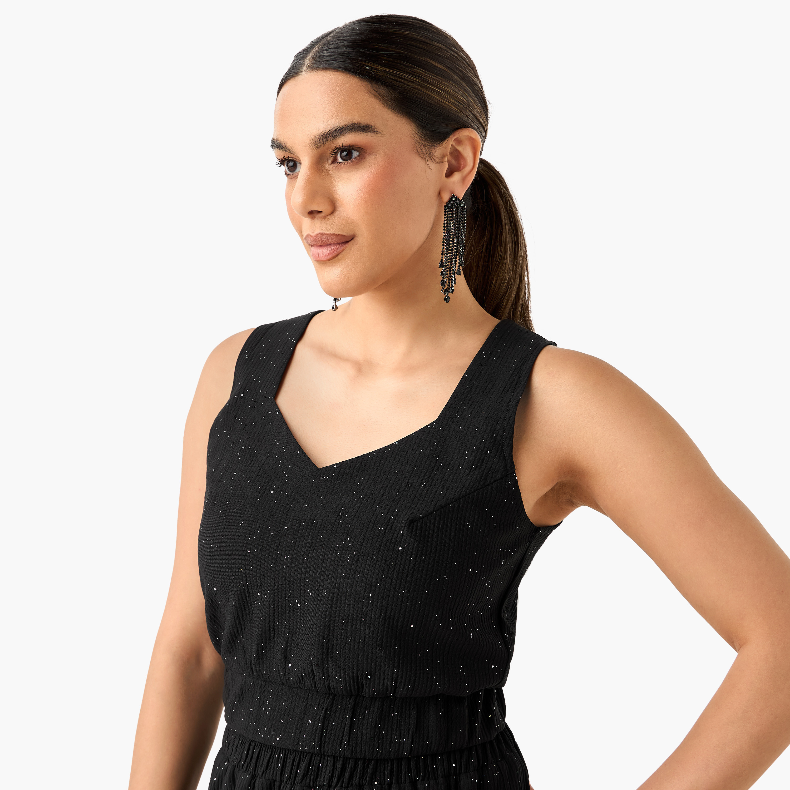Golden Apple Textured Diamond Neck Crop Top with Pants and Longline Shrug-women-clothing-coordsets-image-2