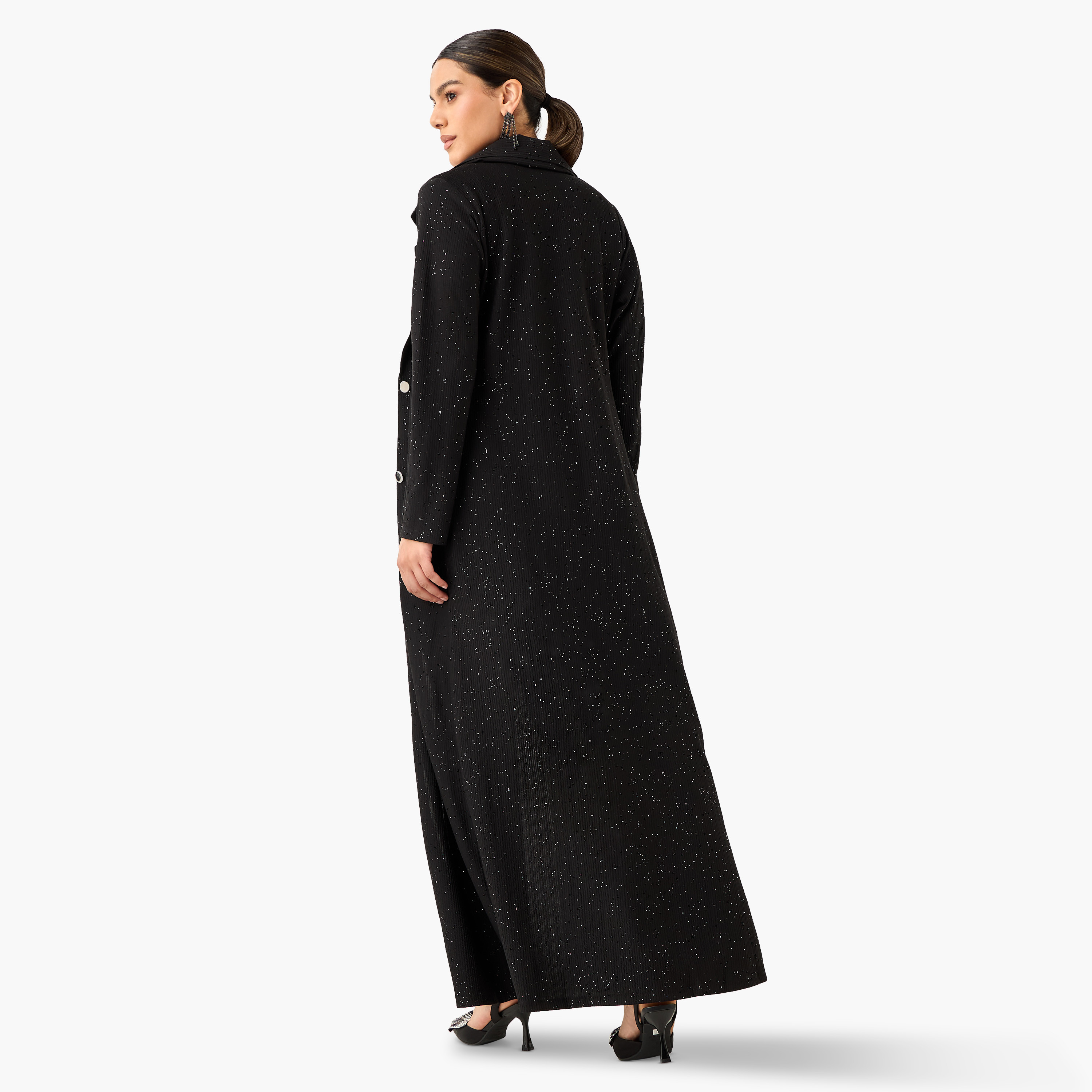 بلوزة قصيرة بارزة الملمس بياقة ماسية مع بنطلون وسترة طويلة من جولدن أبل-women-clothing-coordsets-image-4