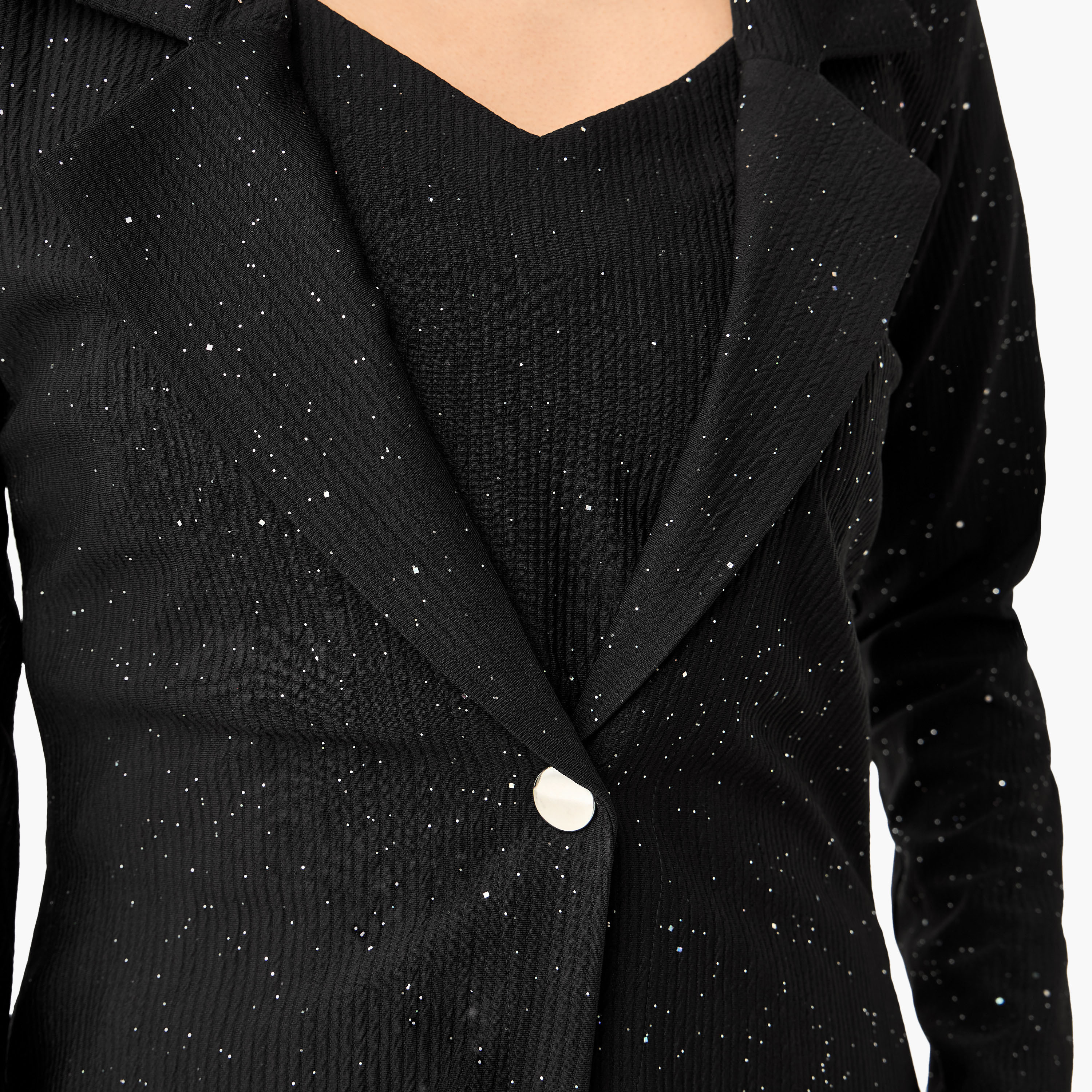 بلوزة قصيرة بارزة الملمس بياقة ماسية مع بنطلون وسترة طويلة من جولدن أبل-women-clothing-coordsets-image-5