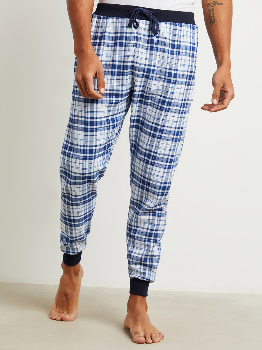Cotton Contrast Rib Waist Checked Pyjama-men-clothing-nightwear-pyjamaandshorts-image-1