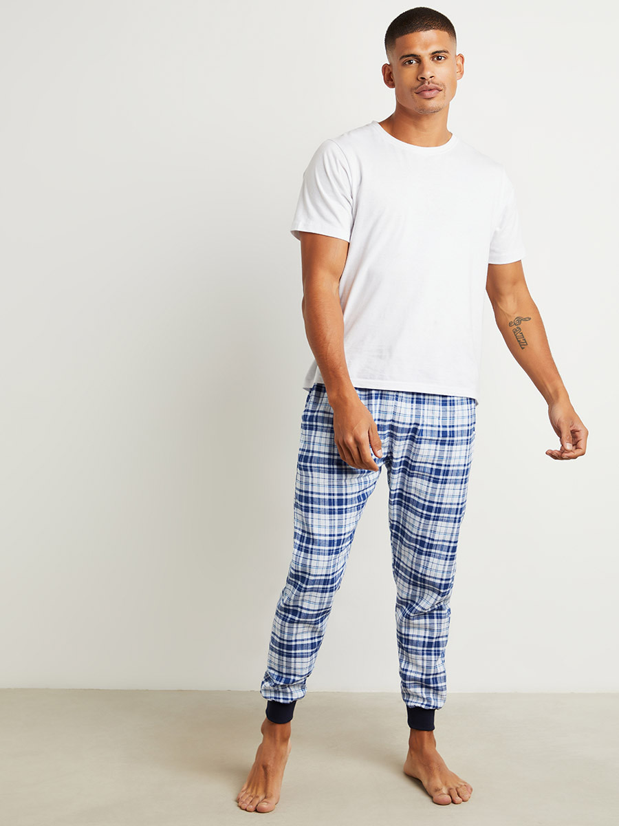 Cotton Contrast Rib Waist Checked Pyjama-men-clothing-nightwear-pyjamaandshorts-image-2