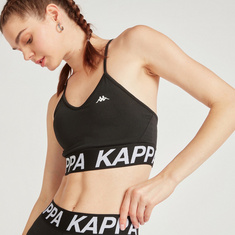 Kappa Logo Print Sports Bra with Cross Strap