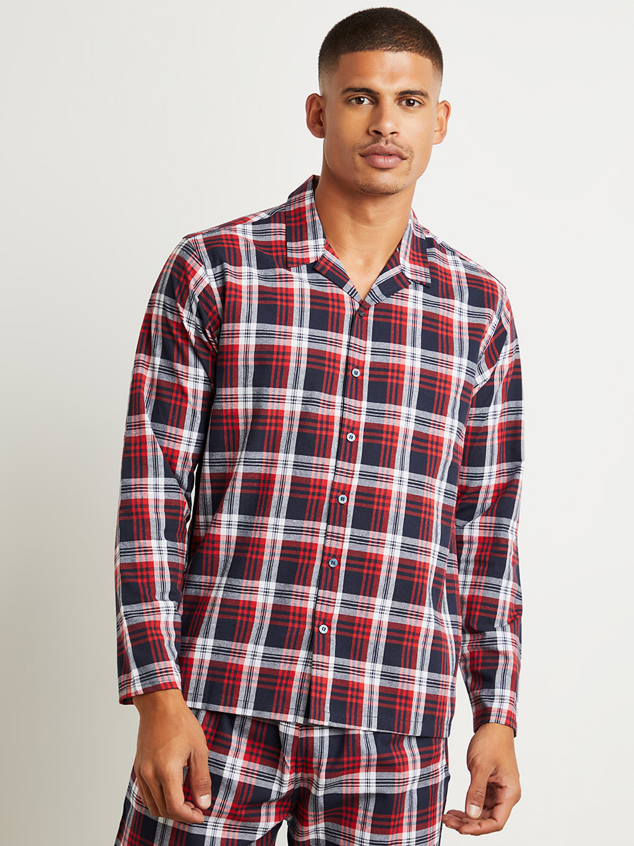 Cotton Checked Button Through Shirt and Pyjama Set-men-clothing-nightwear-tshirts-image-3