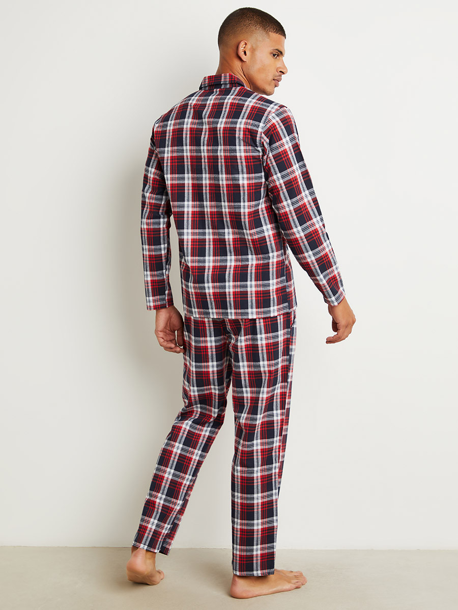 Cotton Checked Button Through Shirt and Pyjama Set-men-clothing-nightwear-tshirts-image-4