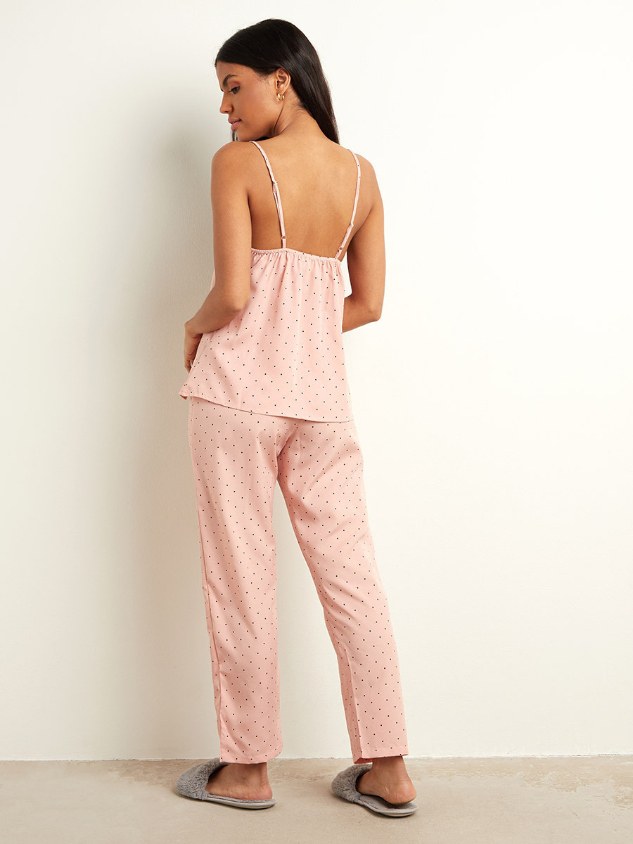 Styli Polka Dot Printed Lace Trim Cami and Full Pyjama Set-women-clothing-nightwear-pyjamas-longsets-image-4
