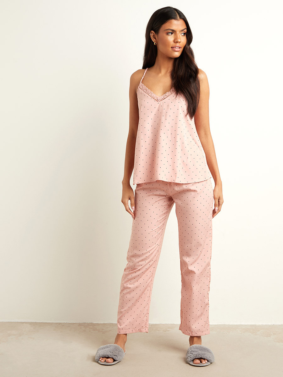 Styli Polka Dot Printed Lace Trim Cami and Full Pyjama Set-women-clothing-nightwear-pyjamas-longsets-image-6