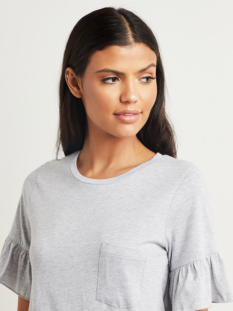 Styli Cotton Solid Ruffled Hem Sleeves T-shirt and Printed Shorts Set-women-clothing-nightwear-pyjamas-bottoms-image-4