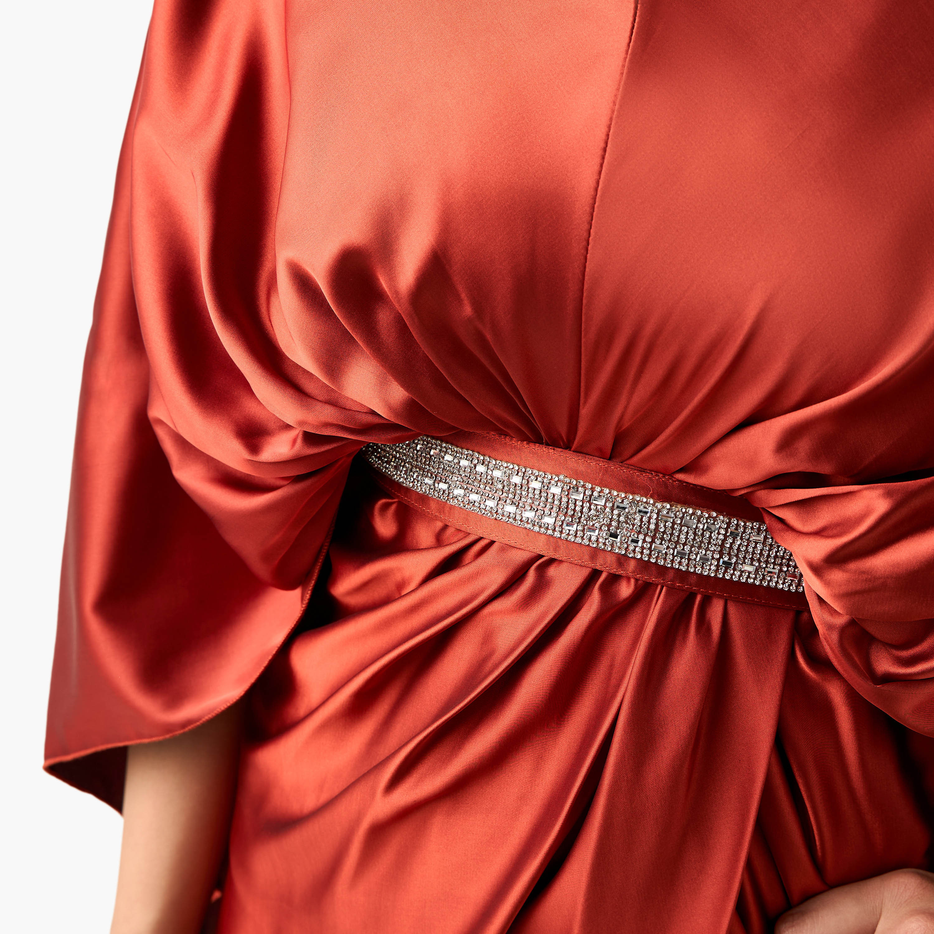 Golden Apple Embellished V-neck Draped Dress with Cape Sleeves-women-clothing-dresses-image-4