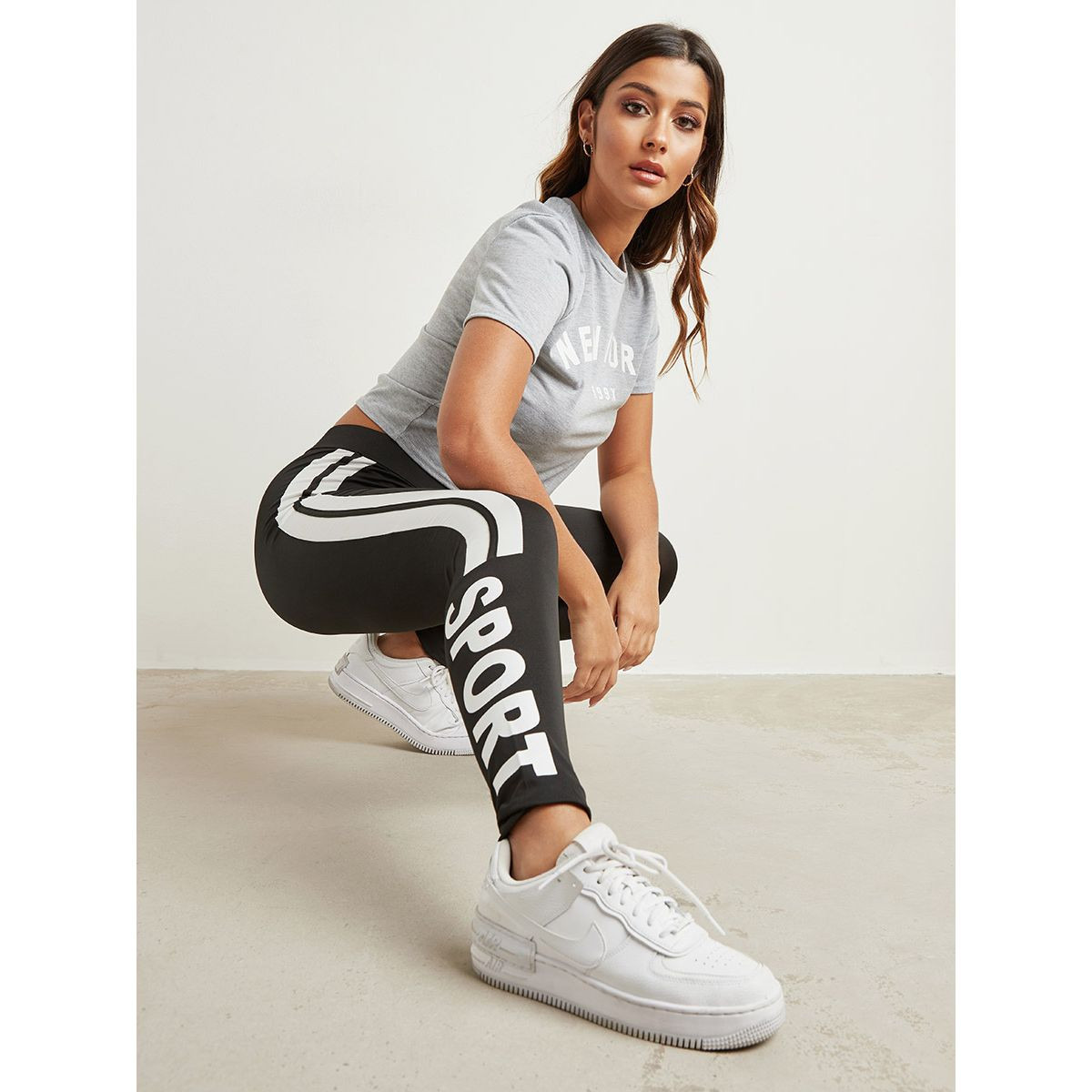 Styli Sport Striped Printed Panel Detail Leggings-women-clothing-leggings-image-2