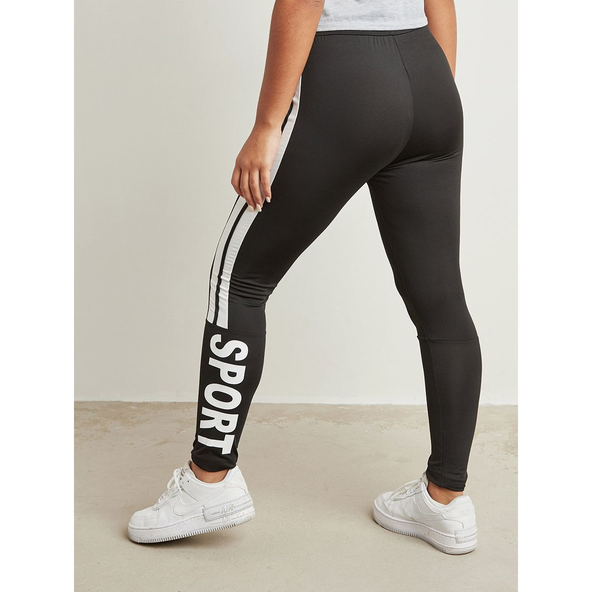 Styli Sport Striped Printed Panel Detail Leggings-women-clothing-leggings-image-4