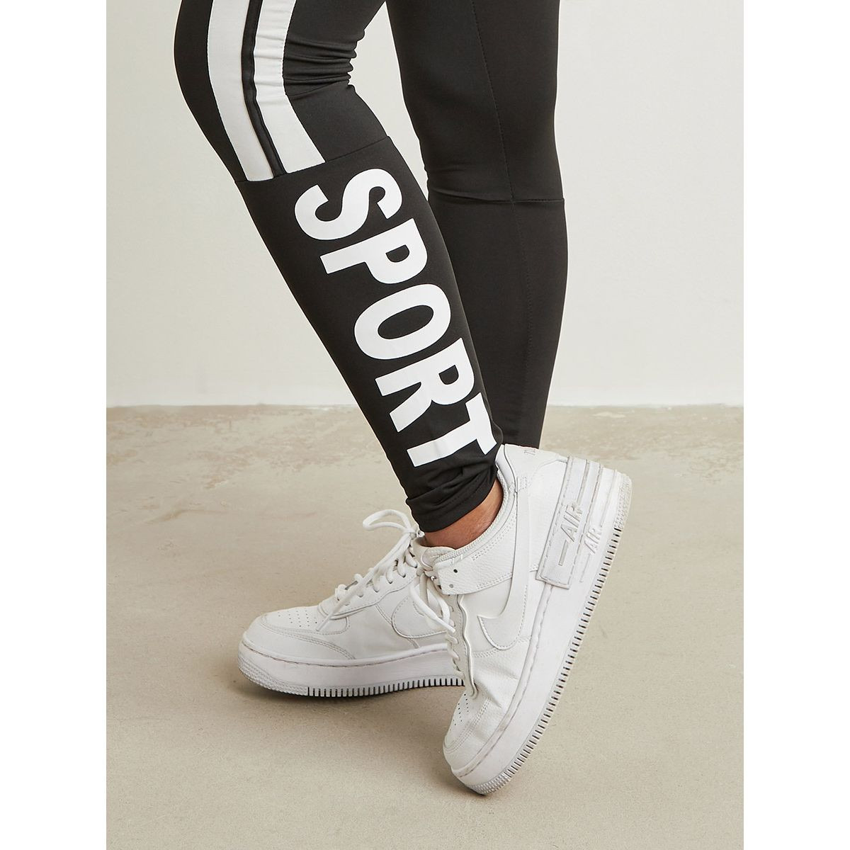 Styli Sport Striped Printed Panel Detail Leggings-women-clothing-leggings-image-5