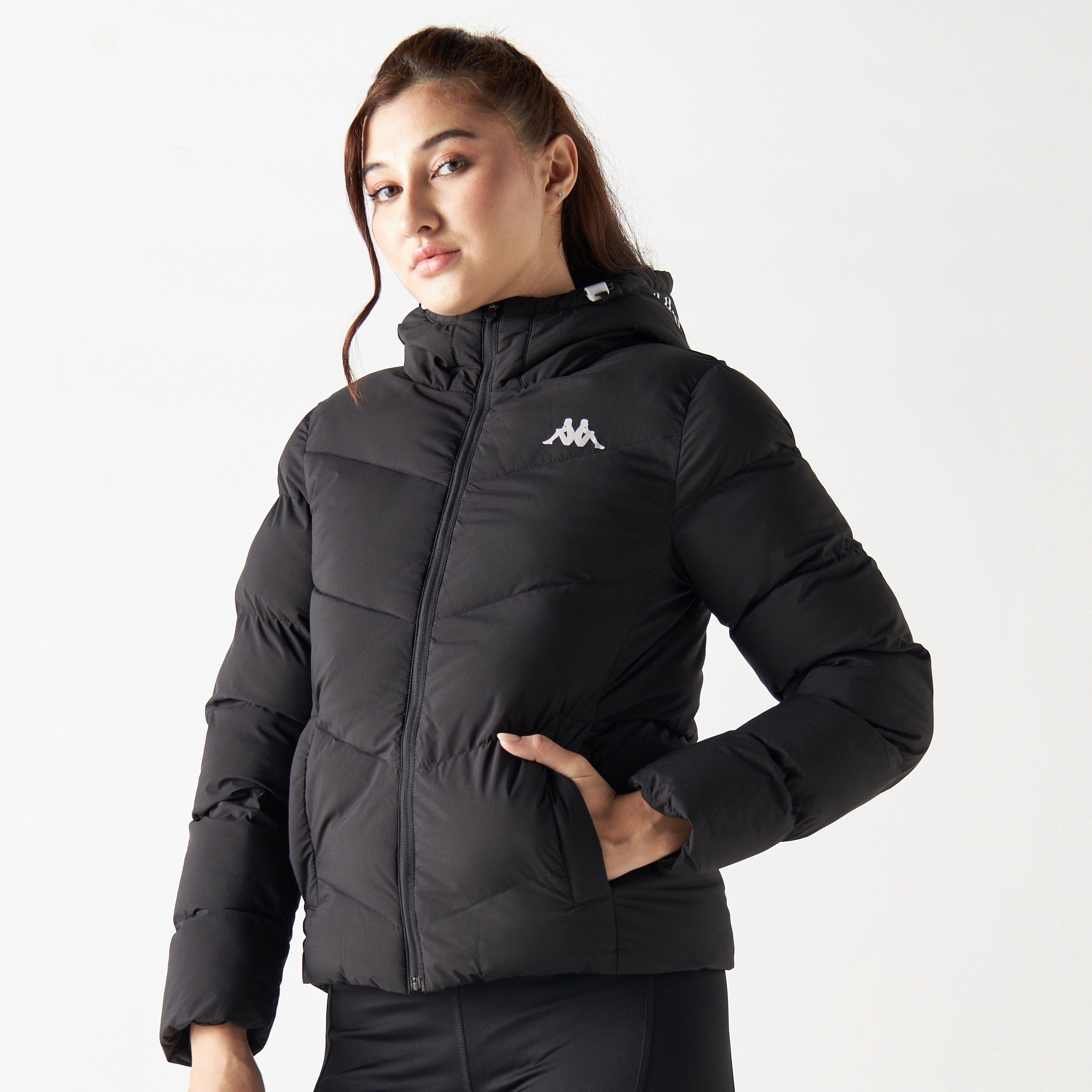 Buy Women s Kappa Logo Detail Puffer Jacket with Hood and Long Sleeves Online Centrepoint KSA