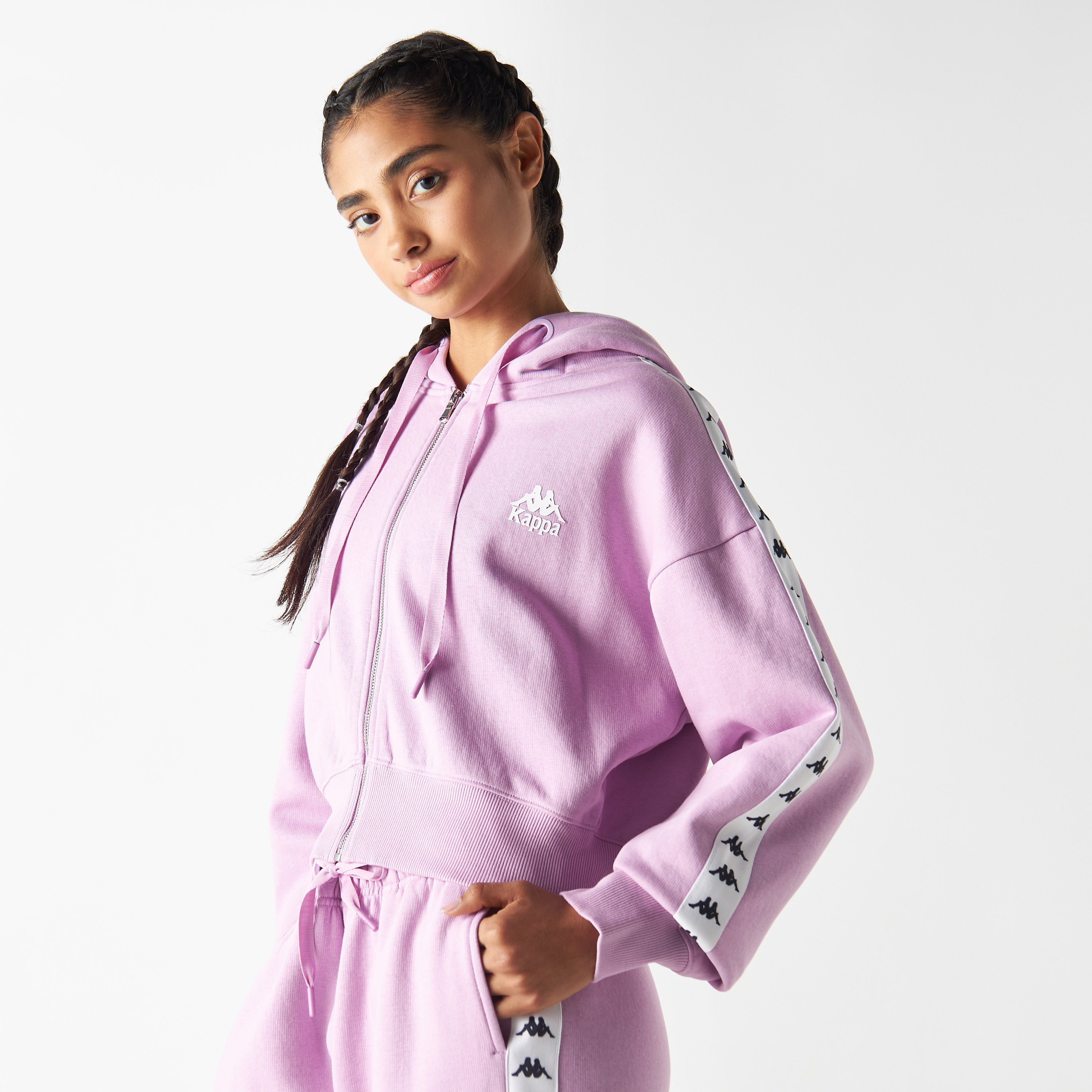 Buy Women s Kappa Zip Through Hoodie with Tape Detail and Drop Shoulder Sleeves Online Centrepoint Bahrain