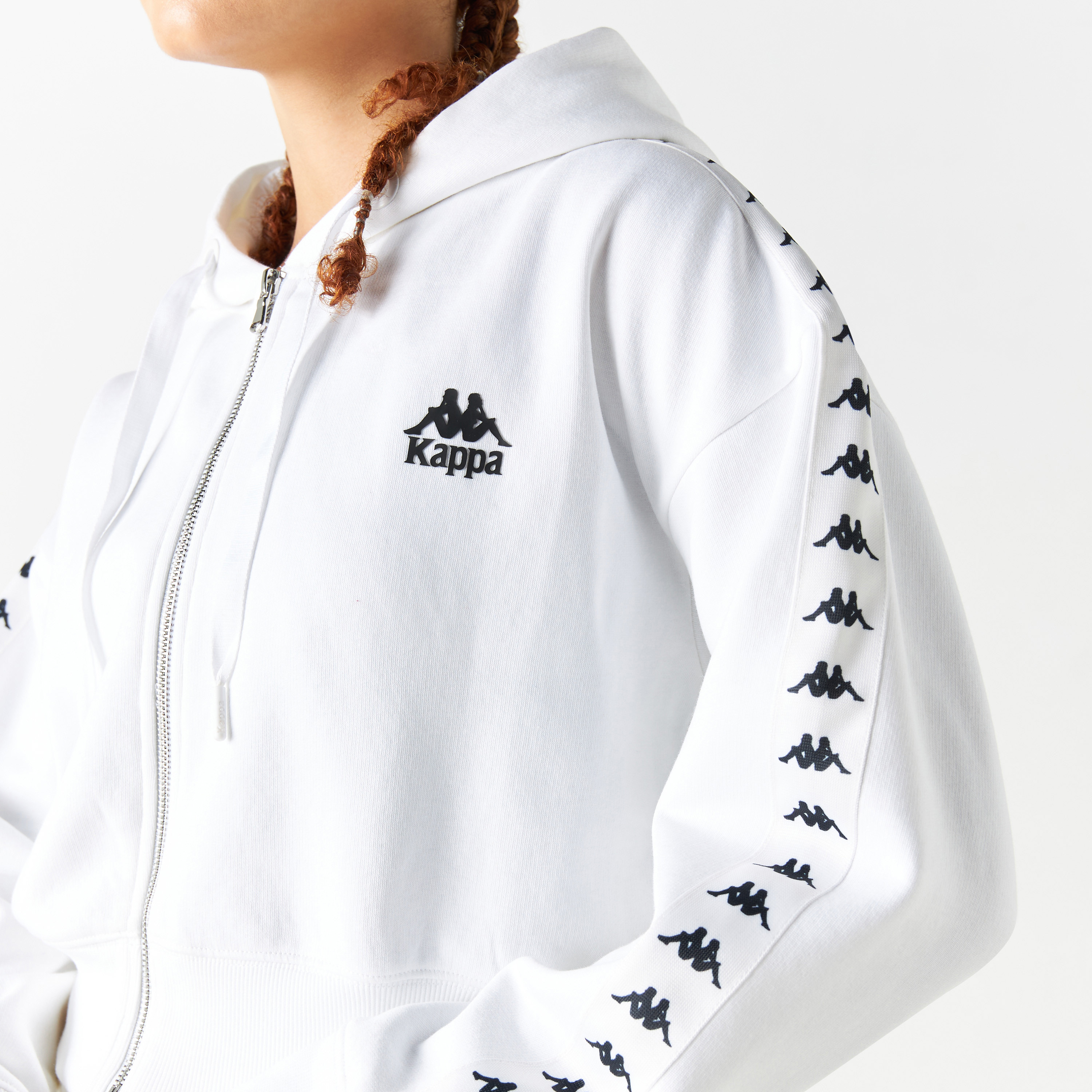 Kappa Zip Through Hoodie with Tape Detail and Drop Shoulder Sleeves