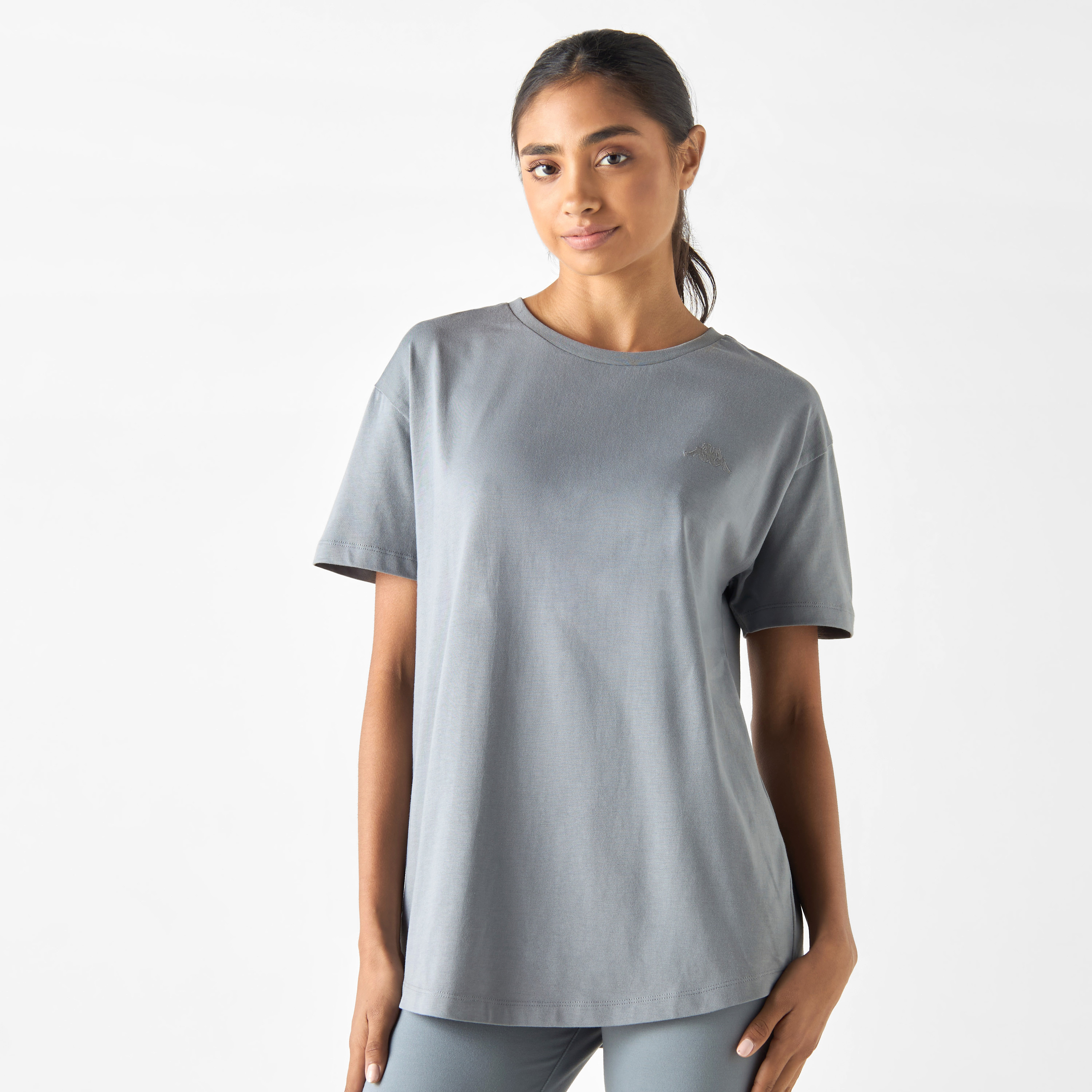 Kappa Logo Embroidered Crew Neck T-shirt with Short Sleeves-sports-women-clothing-tshirtsandvests-image-9