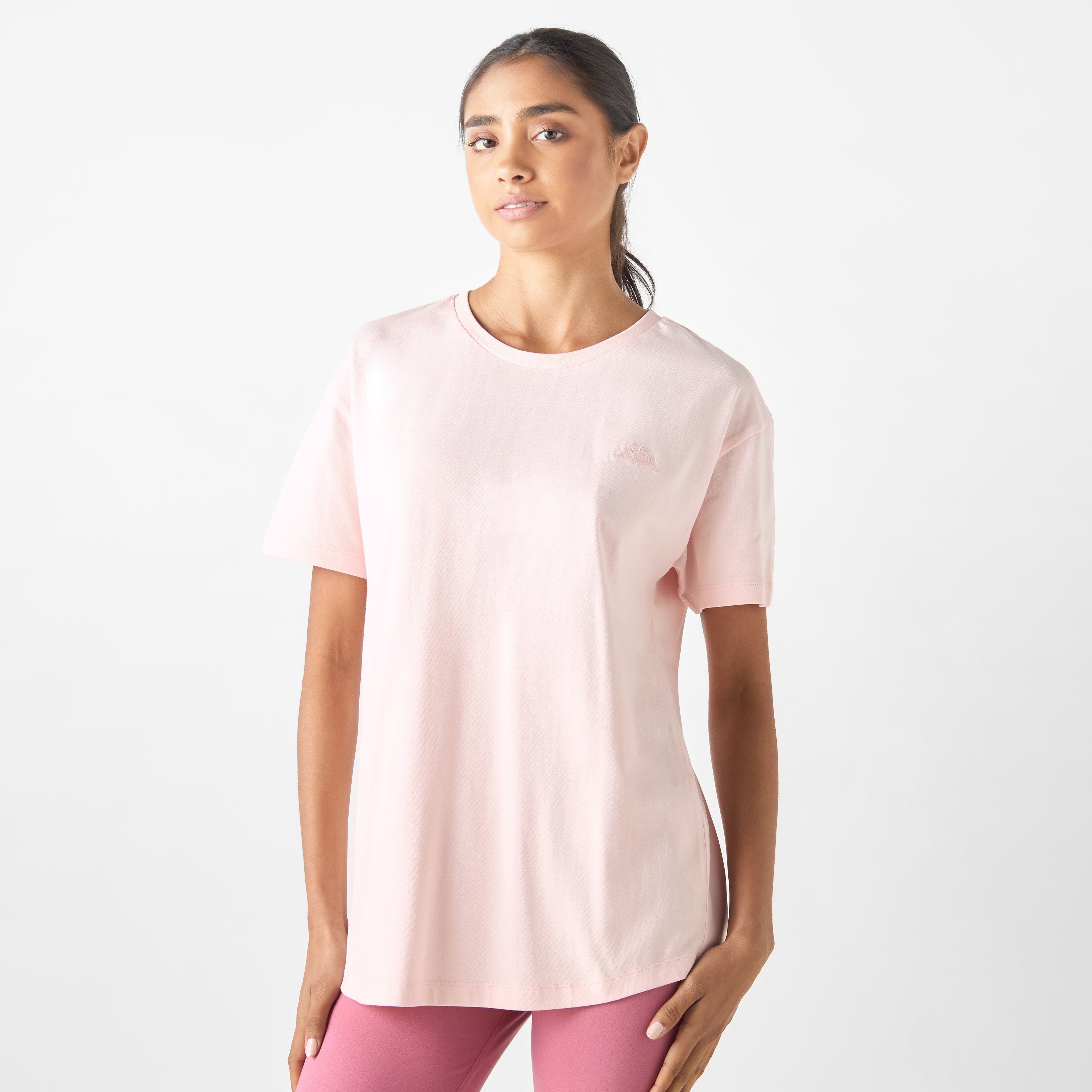 Kappa Logo Embroidered Crew Neck T-shirt with Short Sleeves-sports-women-clothing-tshirtsandvests-image-1