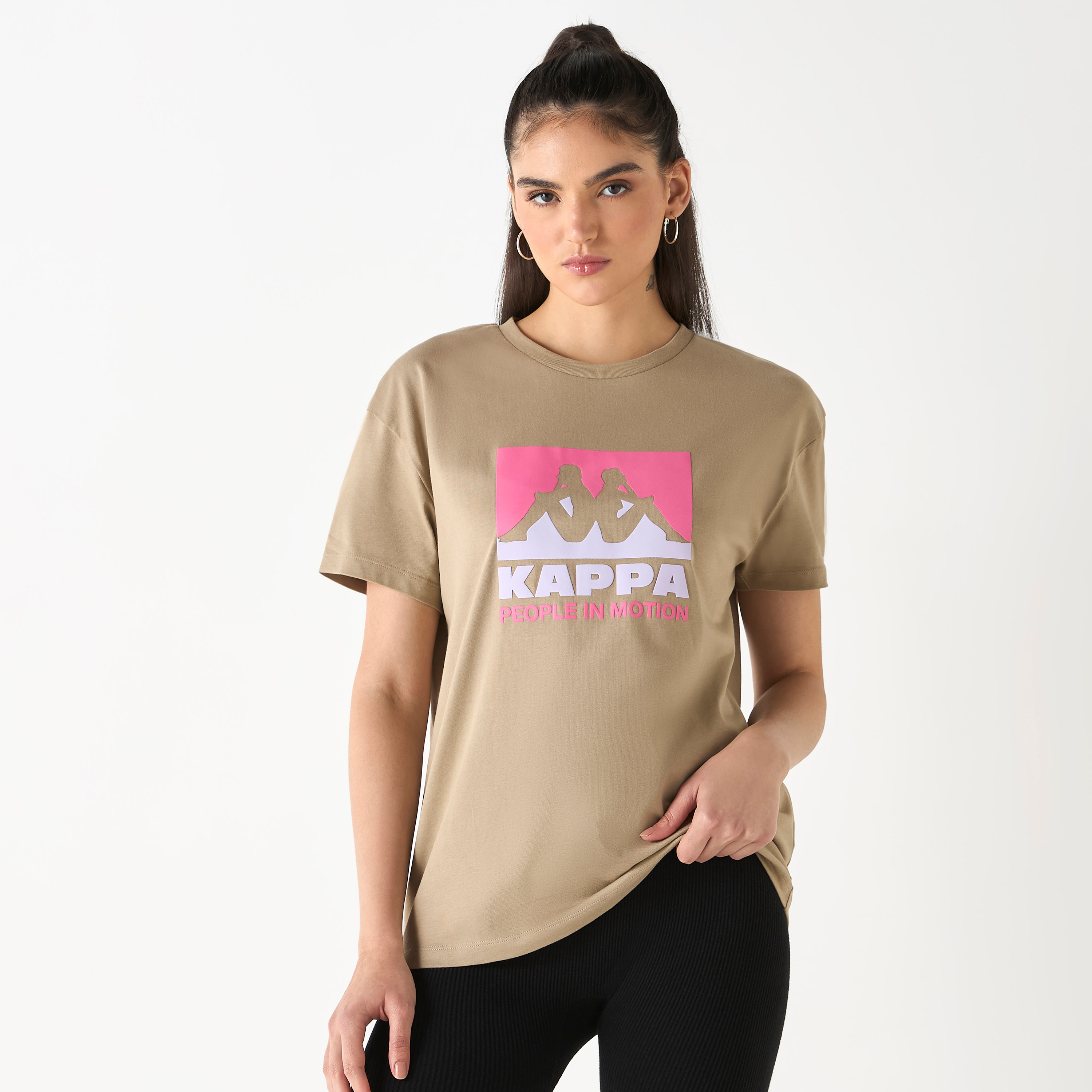 Buy Women s Kappa Logo Print T shirt with Crew Neck and Short Sleeves Online Centrepoint UAE