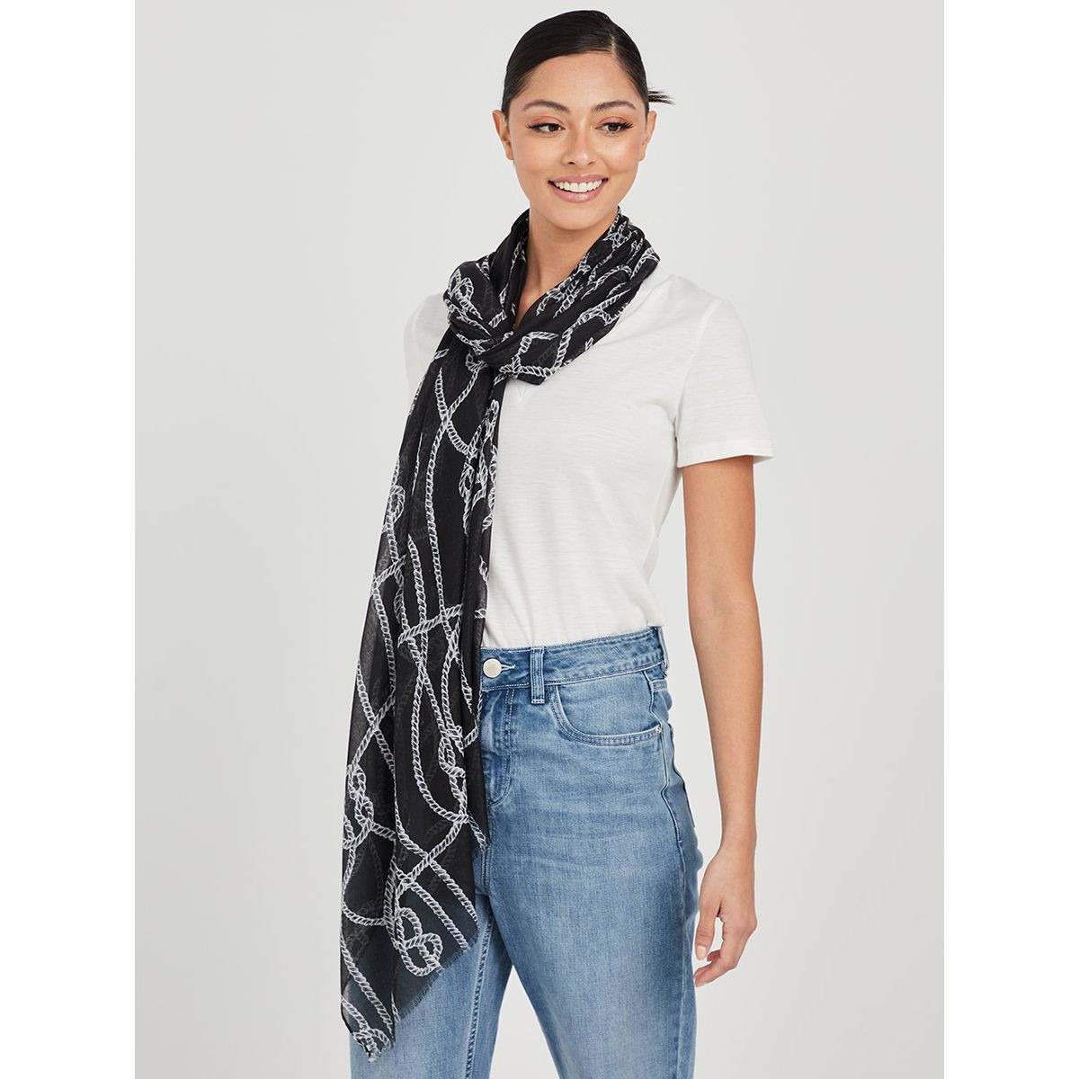 Styli Raw Edge Rope Printed Scarf-women-winterwear-scarves-image-1