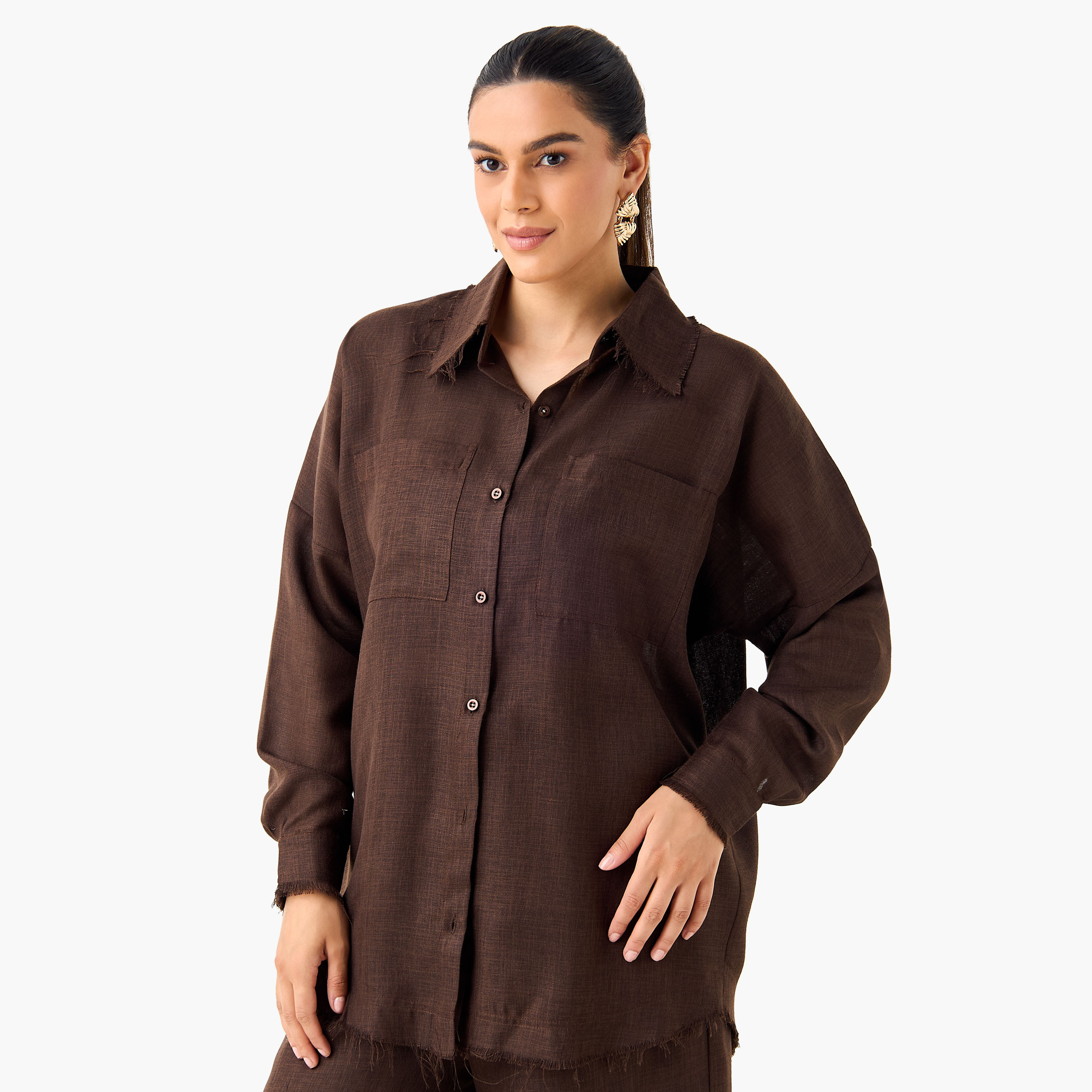 طقم قميص سادة وبنطلون واسع الساقين من جولدن آبل-women-clothing-coordsets-image-8