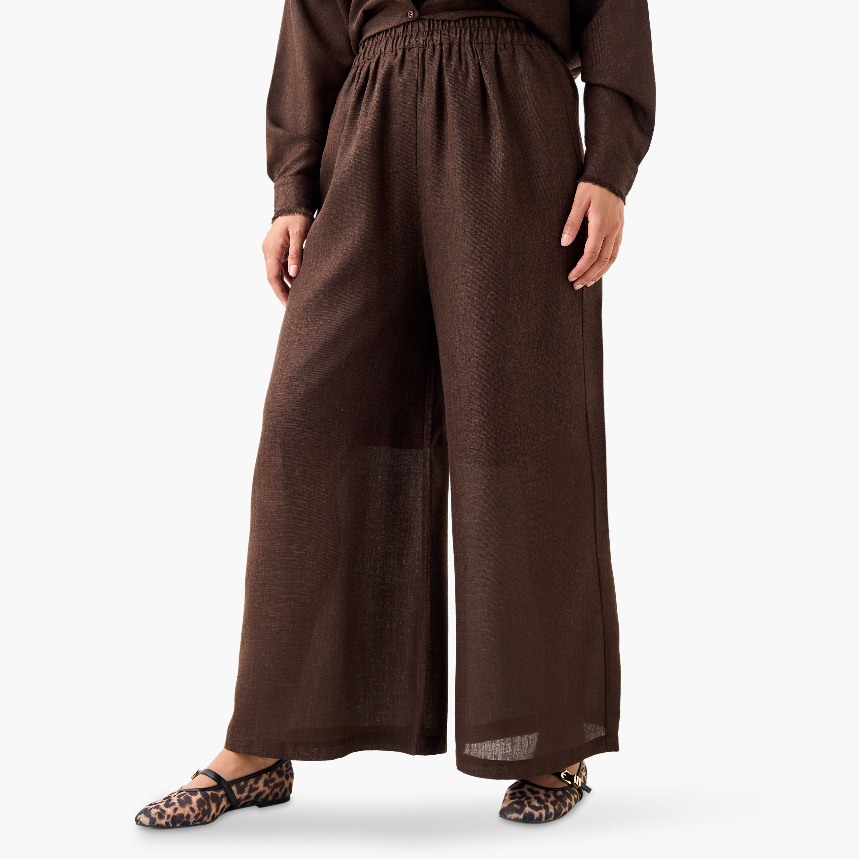 طقم قميص سادة وبنطلون واسع الساقين من جولدن آبل-women-clothing-coordsets-image-9