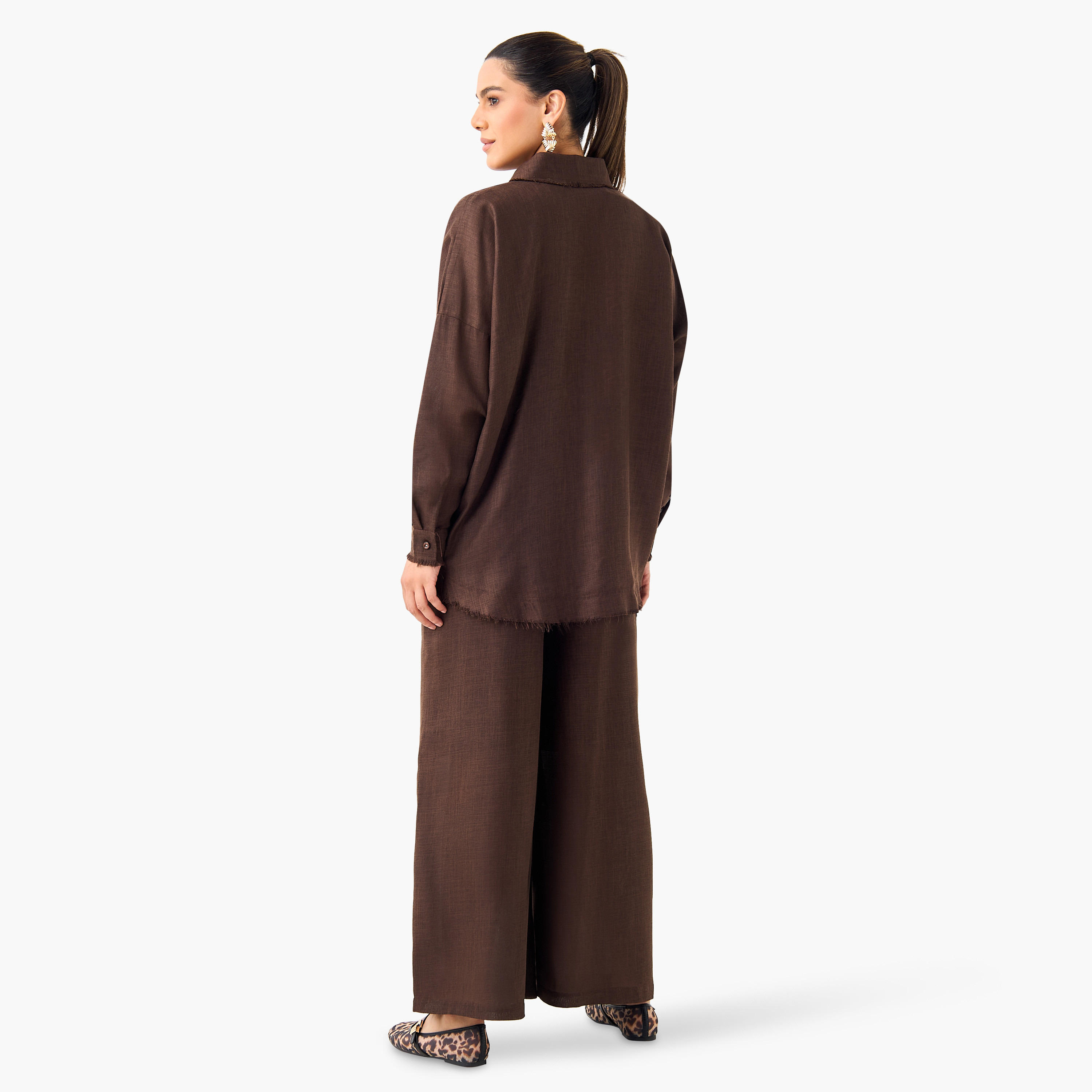 طقم قميص سادة وبنطلون واسع الساقين من جولدن آبل-women-clothing-coordsets-image-10