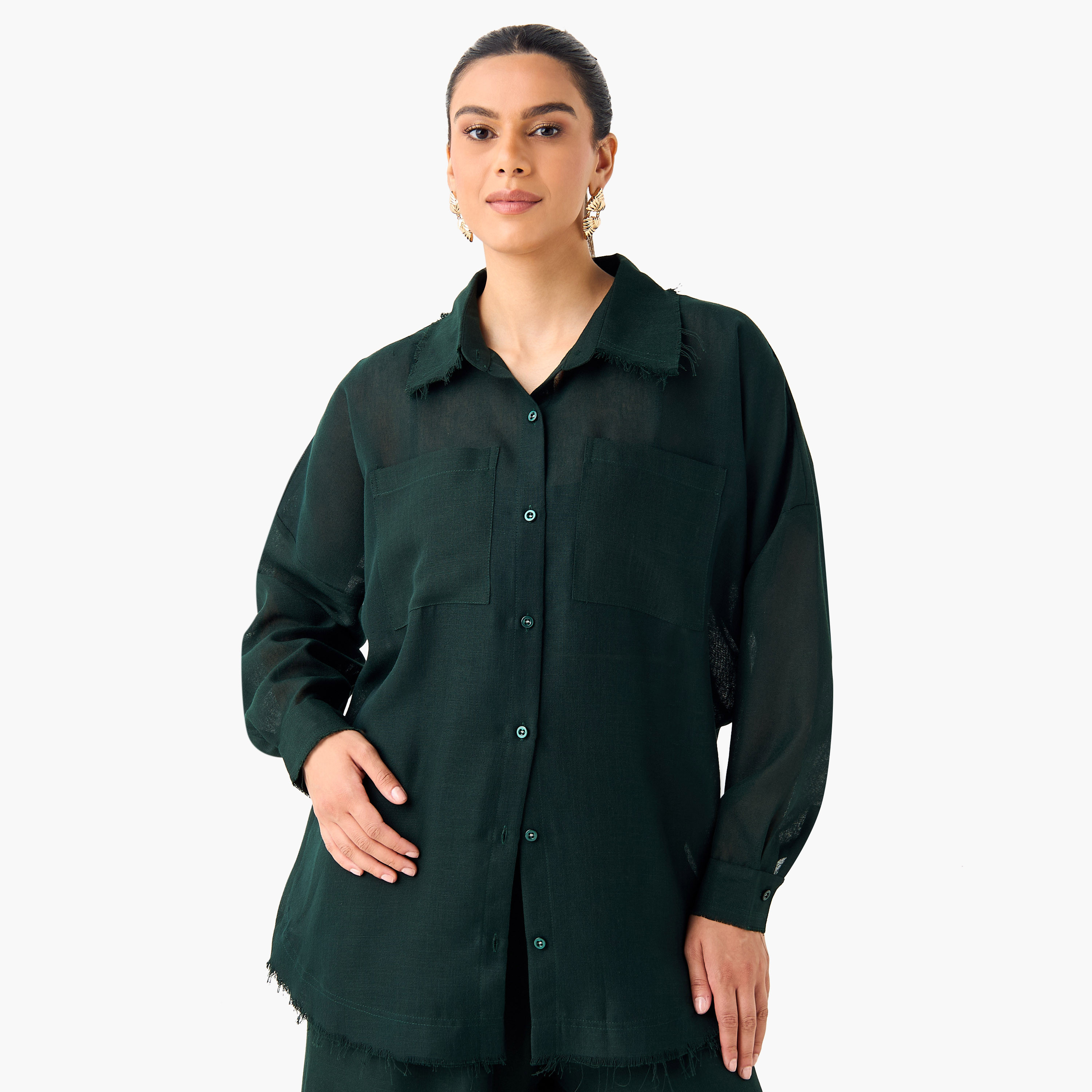 Golden Apple Solid Shirt and Wide Leg Pants Set-women-clothing-coordsets-image-2
