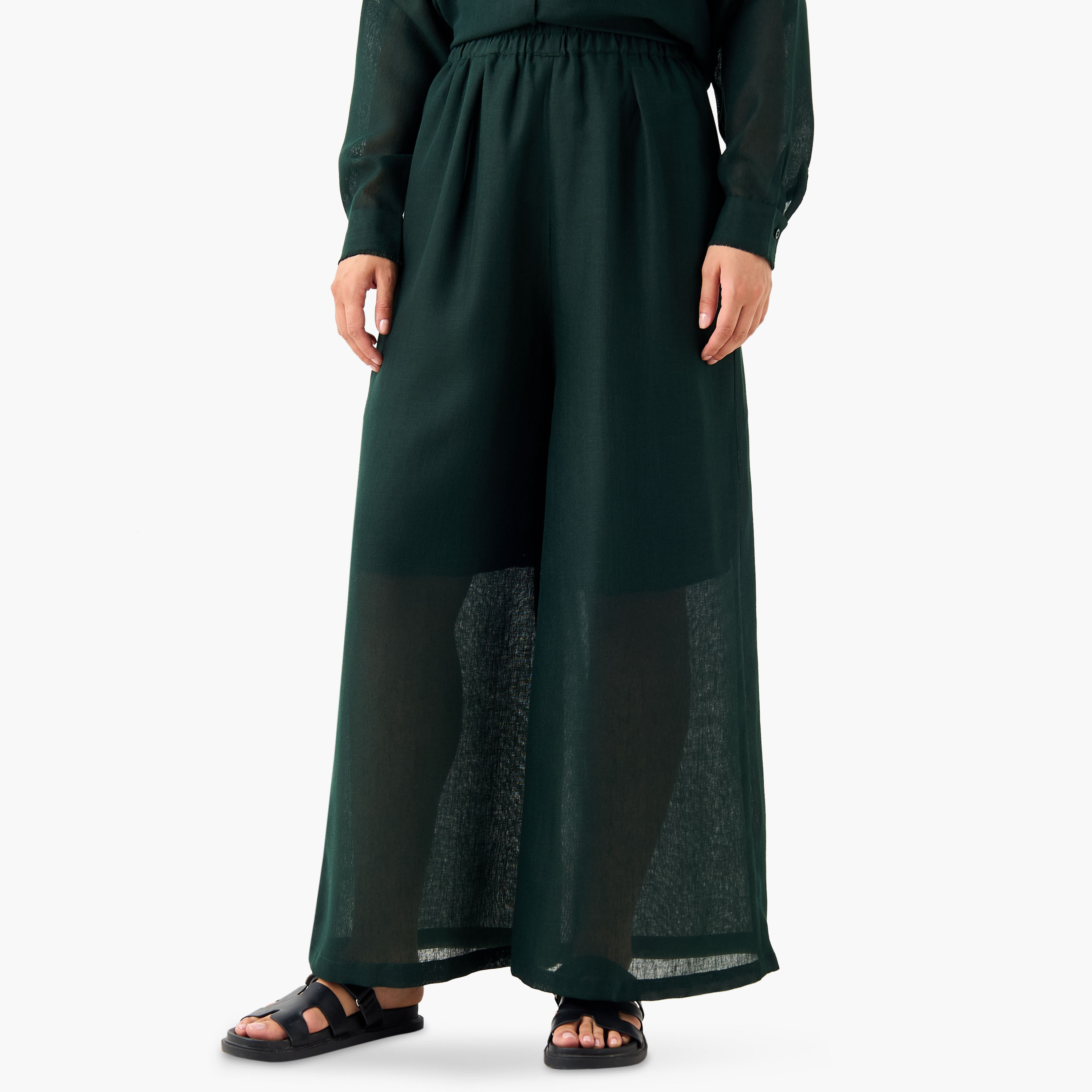 Golden Apple Solid Shirt and Wide Leg Pants Set-women-clothing-coordsets-image-3