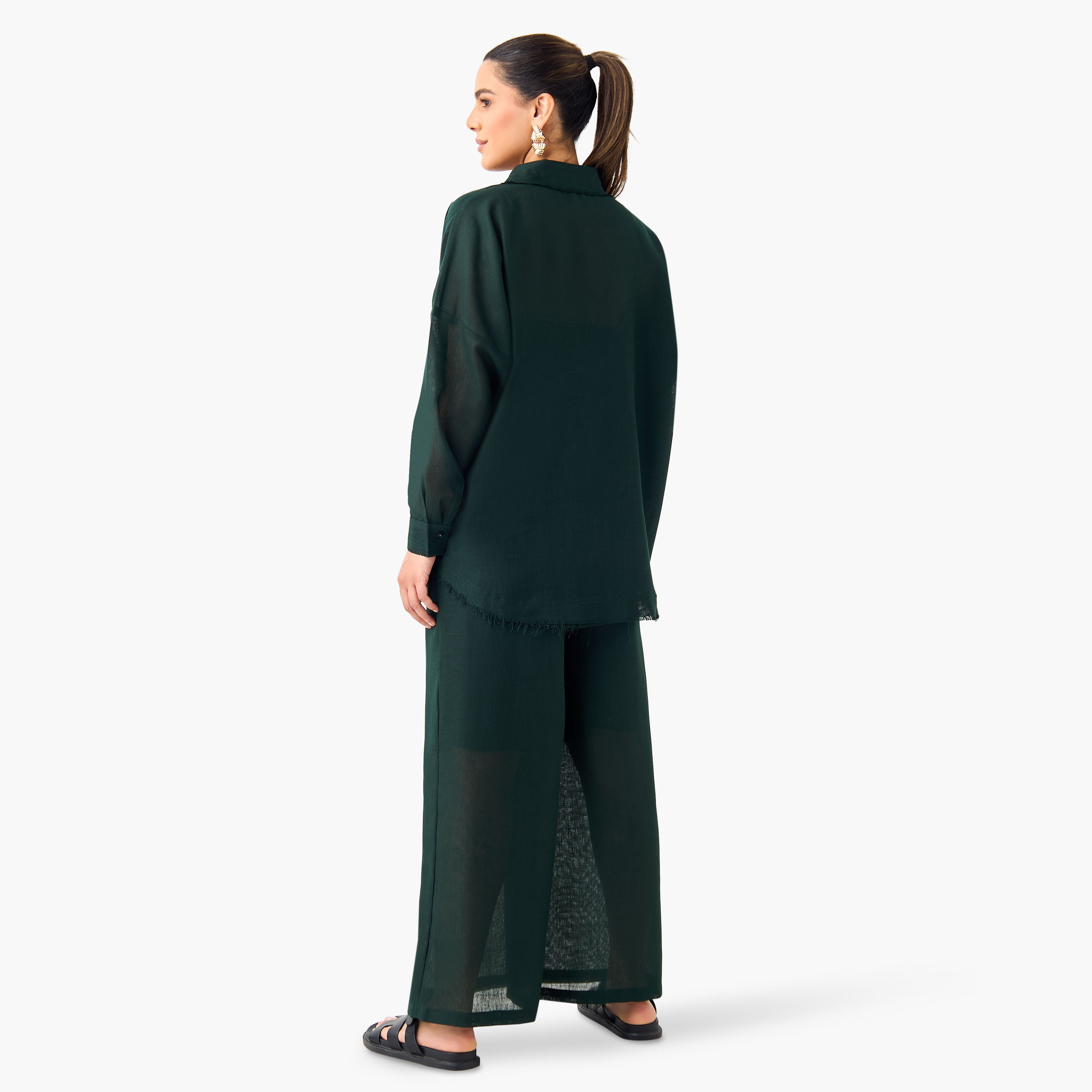 Golden Apple Solid Shirt and Wide Leg Pants Set-women-clothing-coordsets-image-4