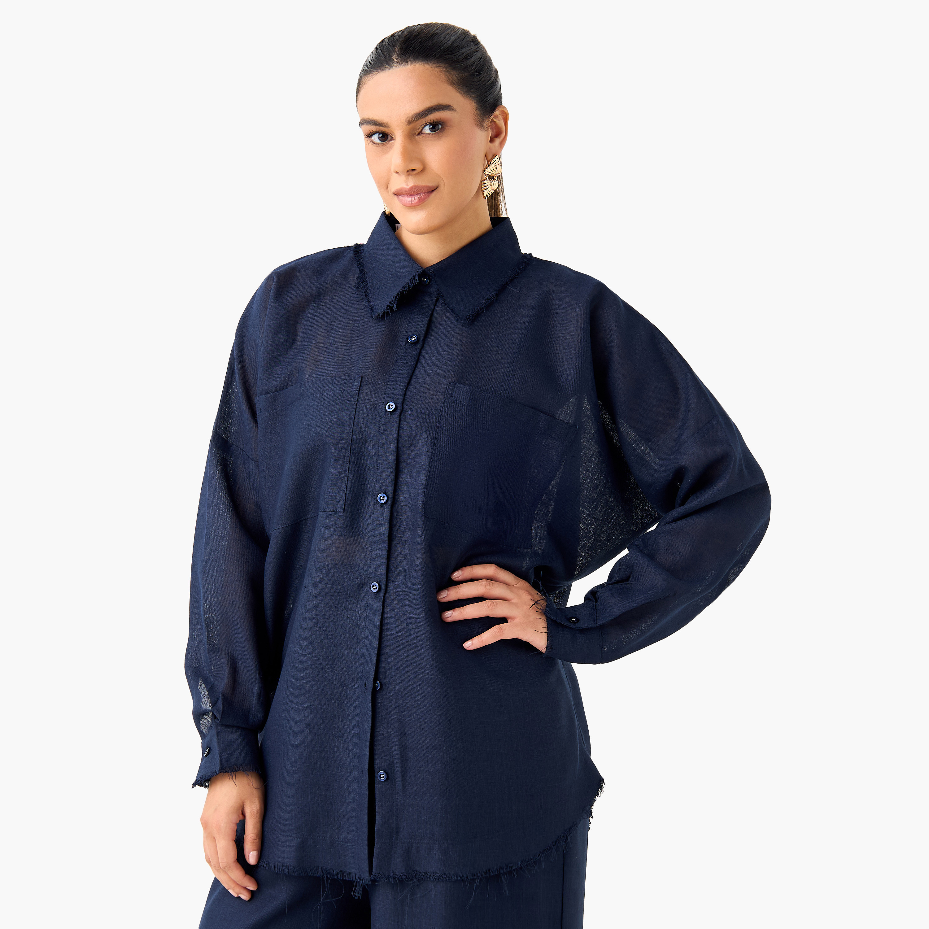 طقم قميص سادة وبنطلون واسع الساقين من جولدن آبل-women-clothing-coordsets-image-14